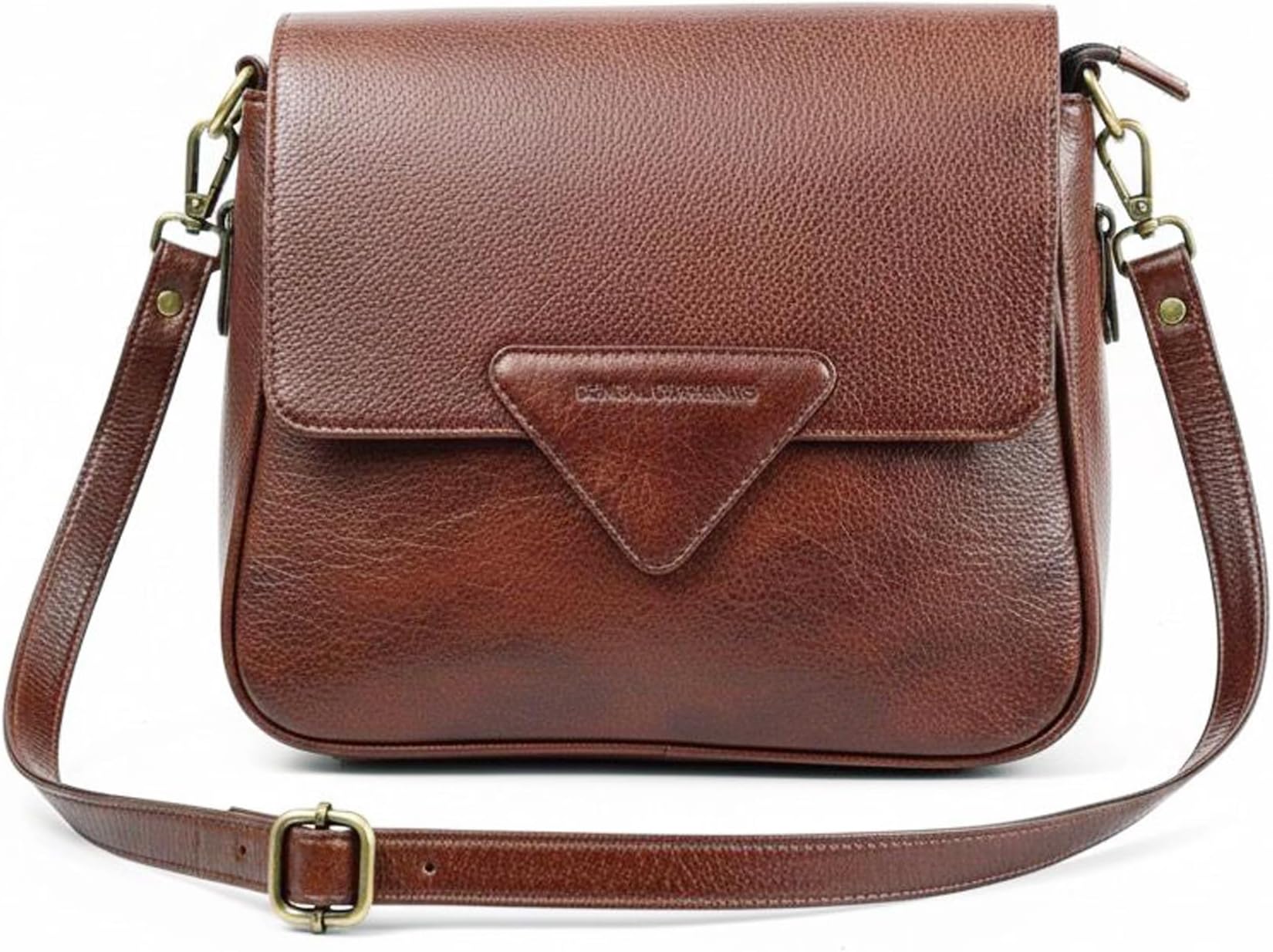 Designer Genuine Leather Crossbody Bag for Women Brown, 10.5 x 9 Inches, Adjustable 27-Inch Strap, Flap Closure (Brown)