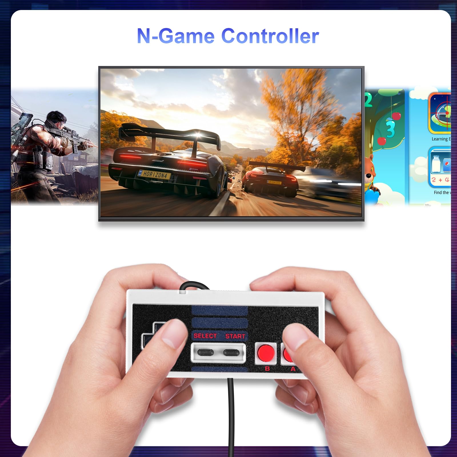 Binghe NES Game Controller, Controller per giochi NES con USB Interfaccia Modello classico Compatibile con Classic NES/PC/M-A-C/Raspberry Pi 3(2 pezzi)