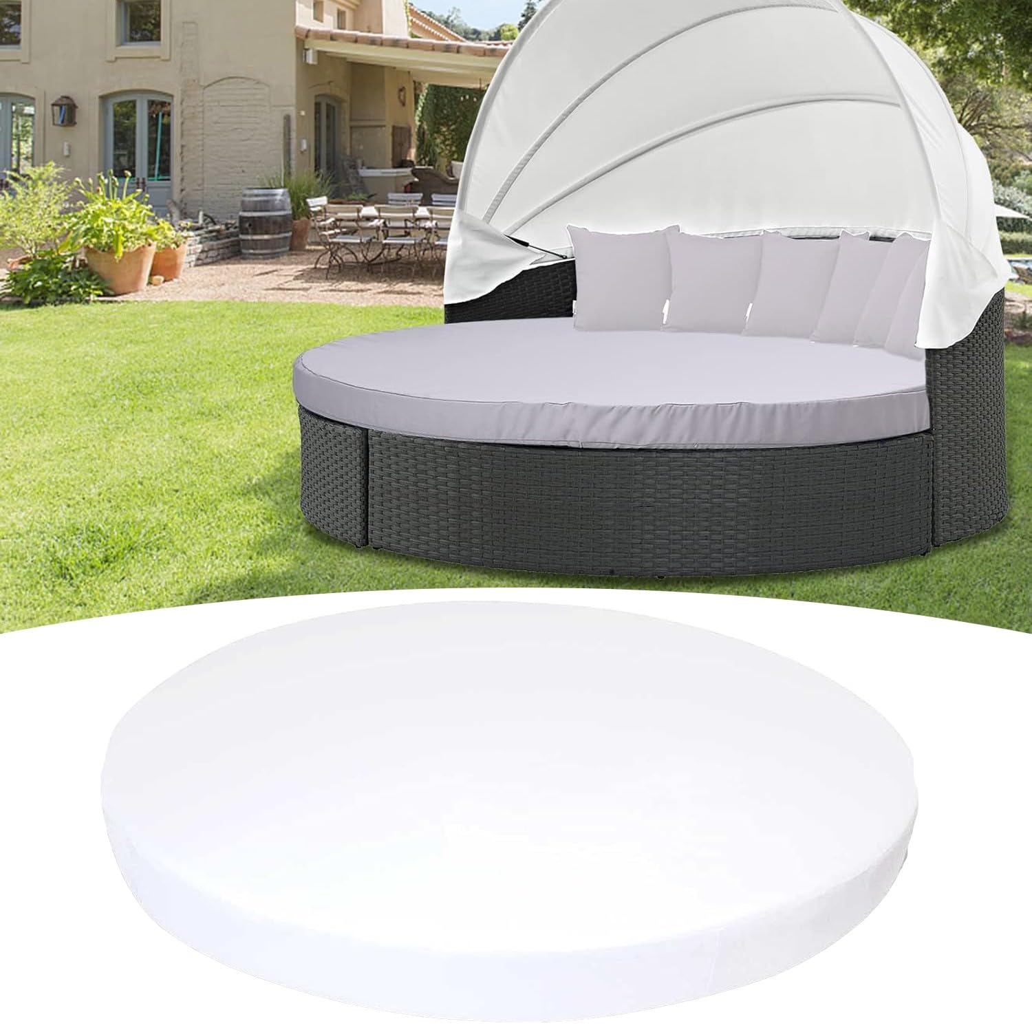 Housse de rechange pour coussin rond de lit de jour : protection blanche imperméable 167,6 cm