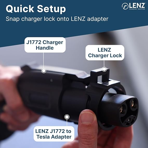 LENZ J1772 Adapter and Charger Lock Bundle, Secure Tesla Charging Connection at Public Charging Stations