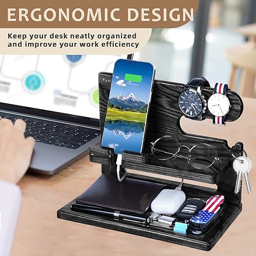 Miniatura 3 de Regalos para hombres, Día del Padre, de parte de hija e hijo, estación de acoplamiento de teléfono de madera, organizador de mesita de noche, regalo