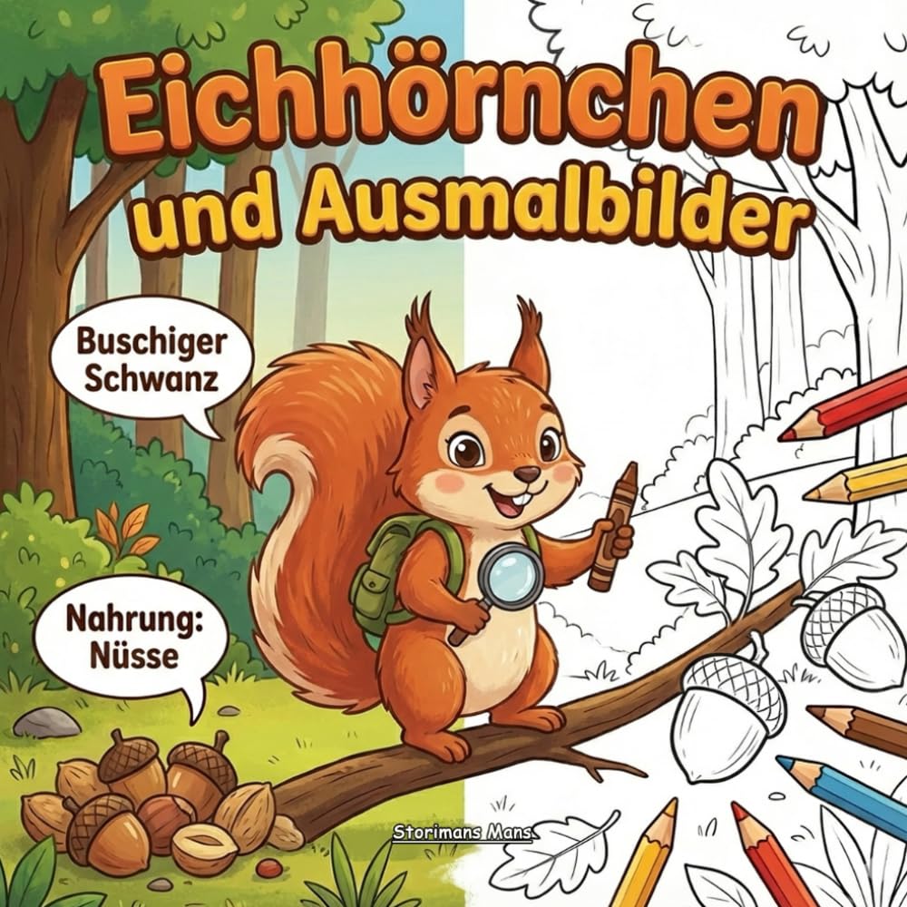 Eichhörnchen - Fakten und Ausmalbilder: Waldtiere, Kobel, Nahrung, Spuren & Jahreszeiten (6–10 Jahre)