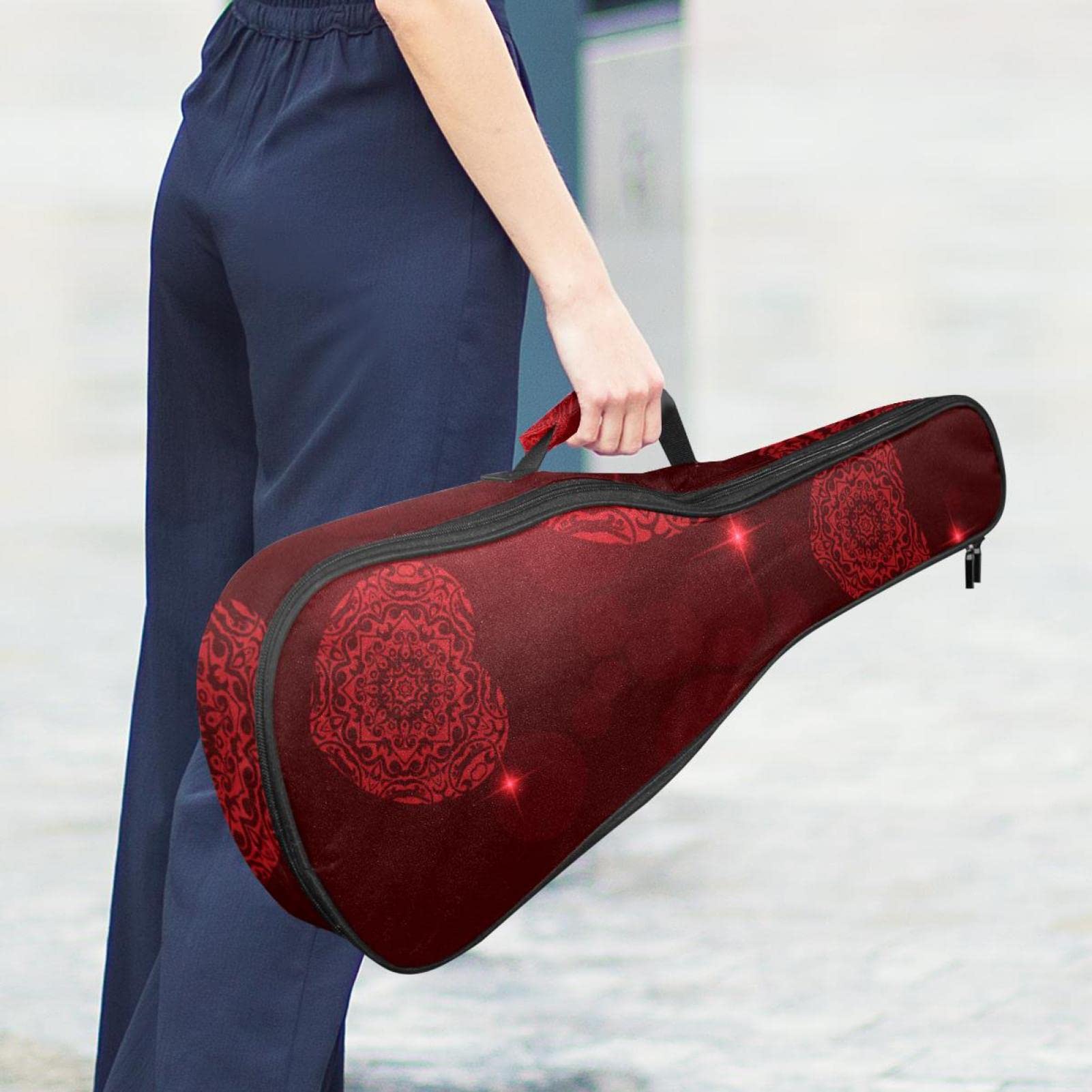 Gigbag für Tenor-Ukulele, wasserdicht, gepolsterter Rucksack, ideal für Sopran-Konzert (53 / 61 cm), rote dekorative Valentinstag-Herzen