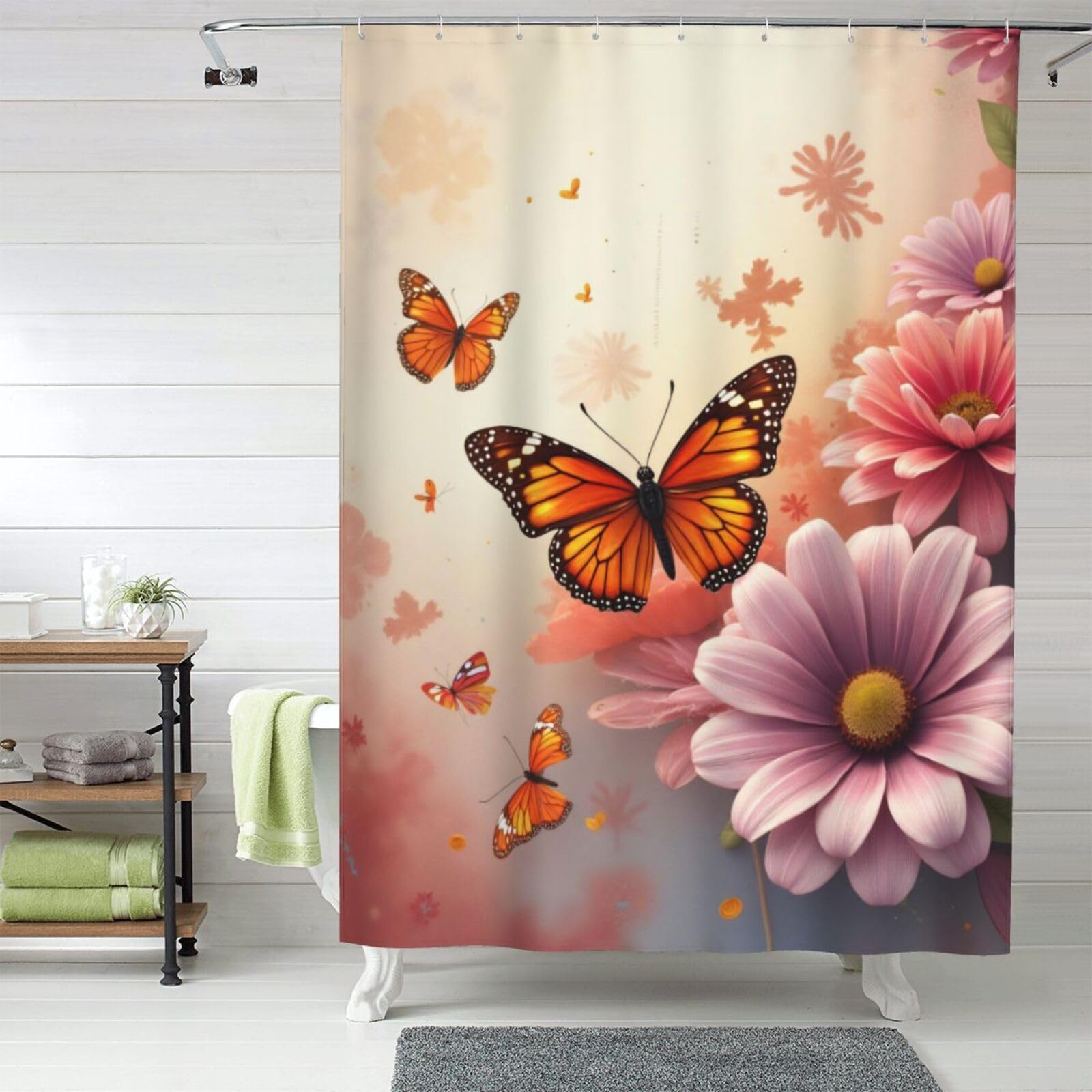Rideau de douche moderne bouquet de papillons en tissu épais 152x183 cm n° 687