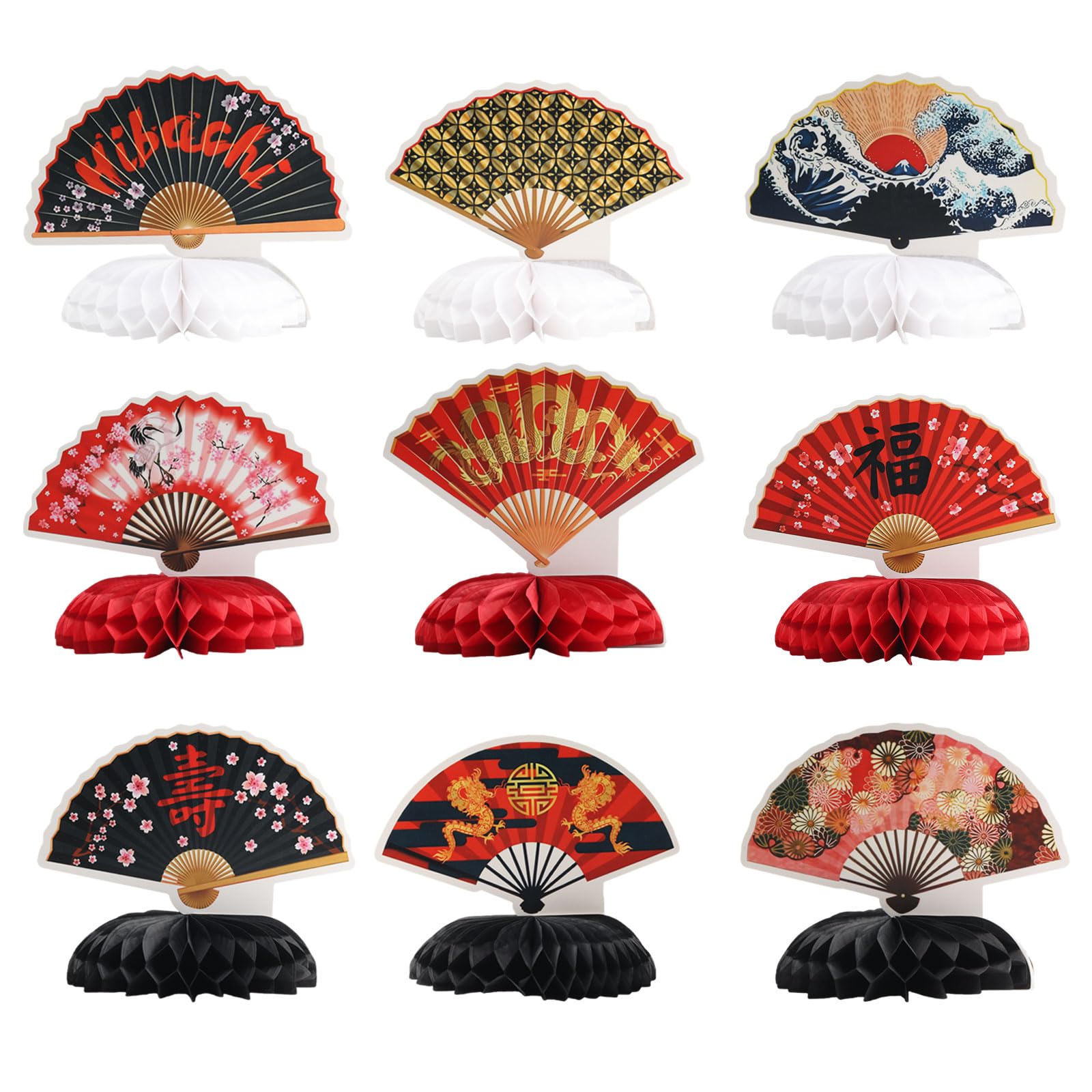 Bubaxuce Birthday Decoration - 9PCS Japanese Party Decorations Japanese Style Paper Fans Honeycomb Table Decor Asian Baby Shower Wedding Celebration