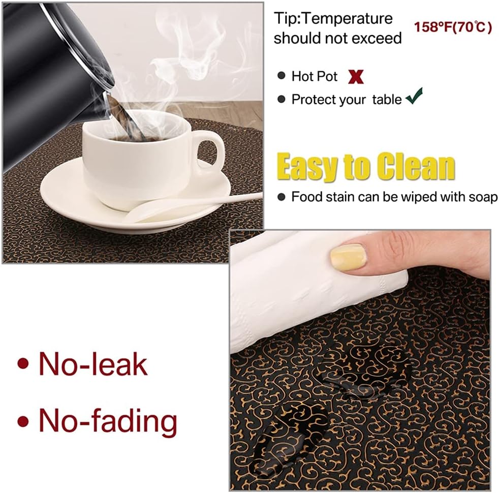 Thick PU Waterproof Placemat Insulation Western Place Mat for Dinner Table Coffee Tea Cup Coaster Set Kitchen Accessori(OneColor,12Pcs)