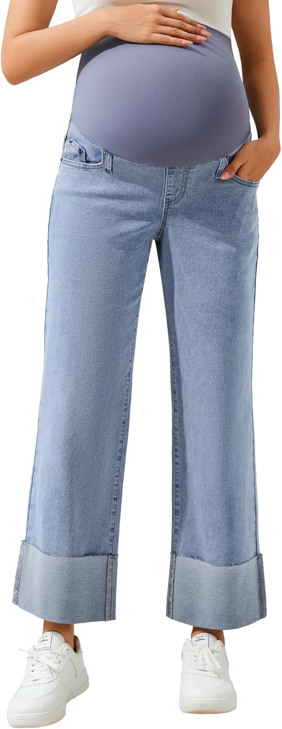 PACBREEZE Women's Maternity Flare Jeans Mid-Rise Stretchy Bell Bootcut Jeans Denim Pregnancy Pants, S-XXL - Image 5