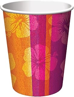 Creative Converting 8 Count Hot or Cold Beverage Cups, Luau Aloha Summer Hibiscus Flower