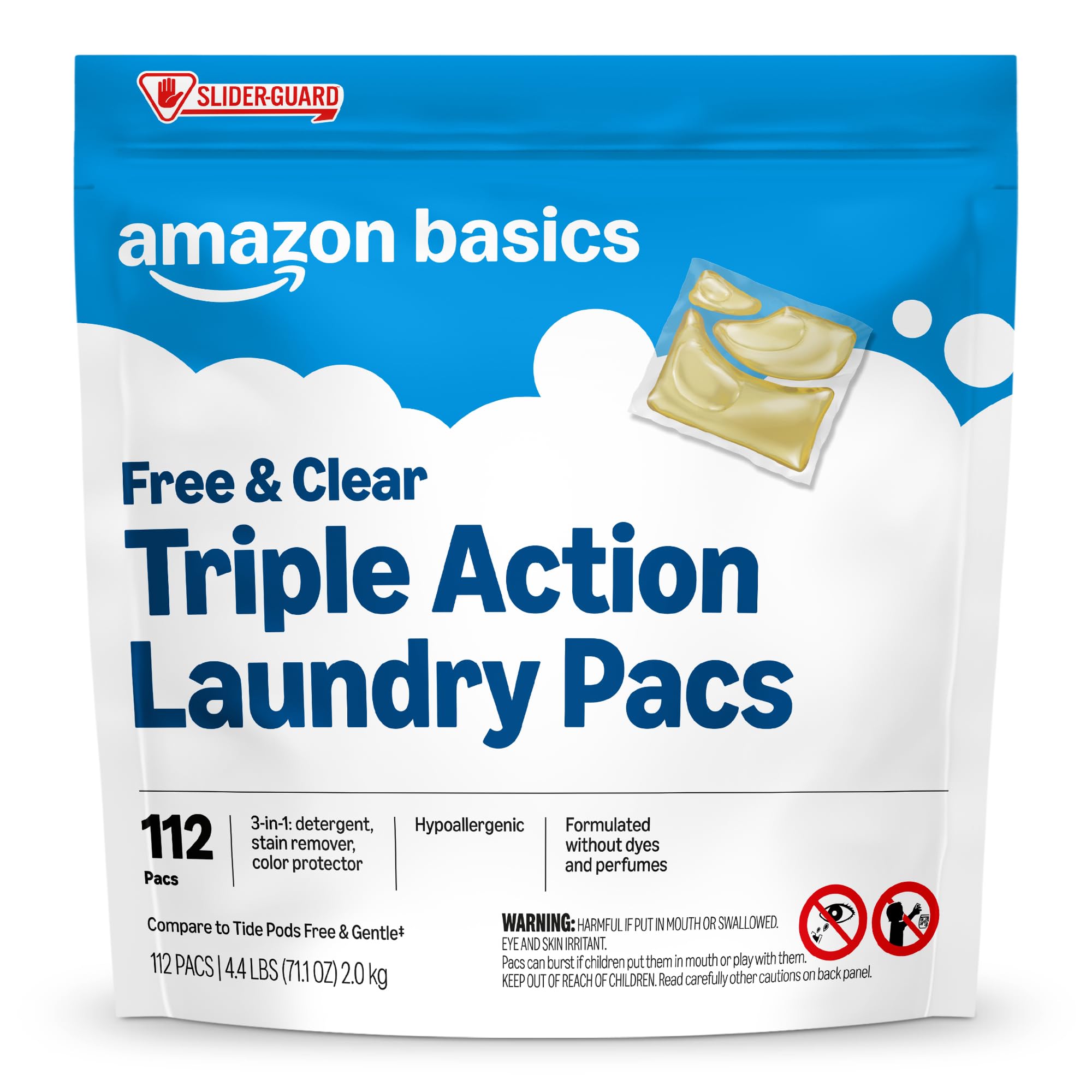 Amazon Basics Laundry Detergent Pacs, Free & Clear, 112 Count