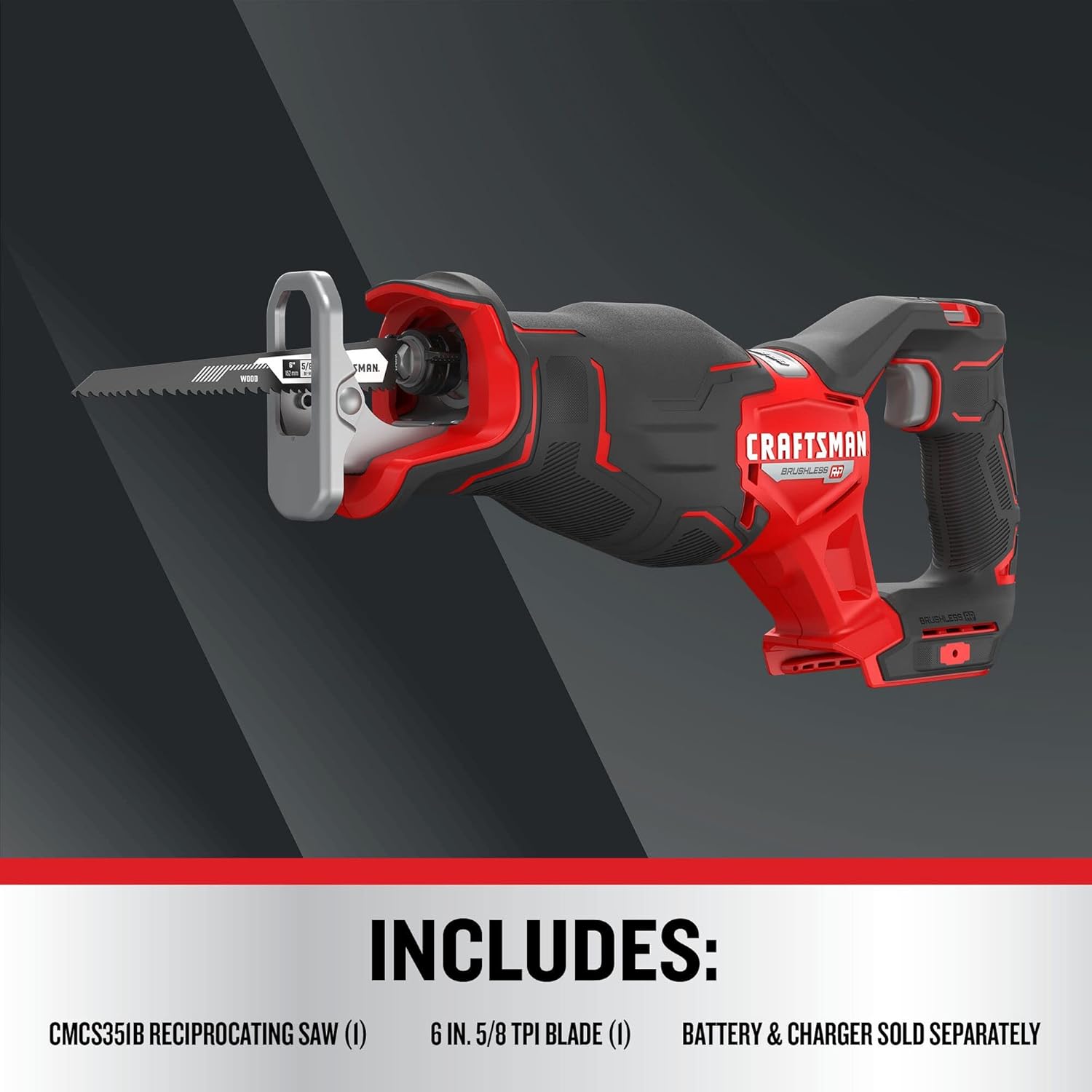 CRAFTSMAN V20 RP Cordless Reciprocating Saw, 8 Inch (CMCS351B) with Battery and Charger (CMCB204-2CK)