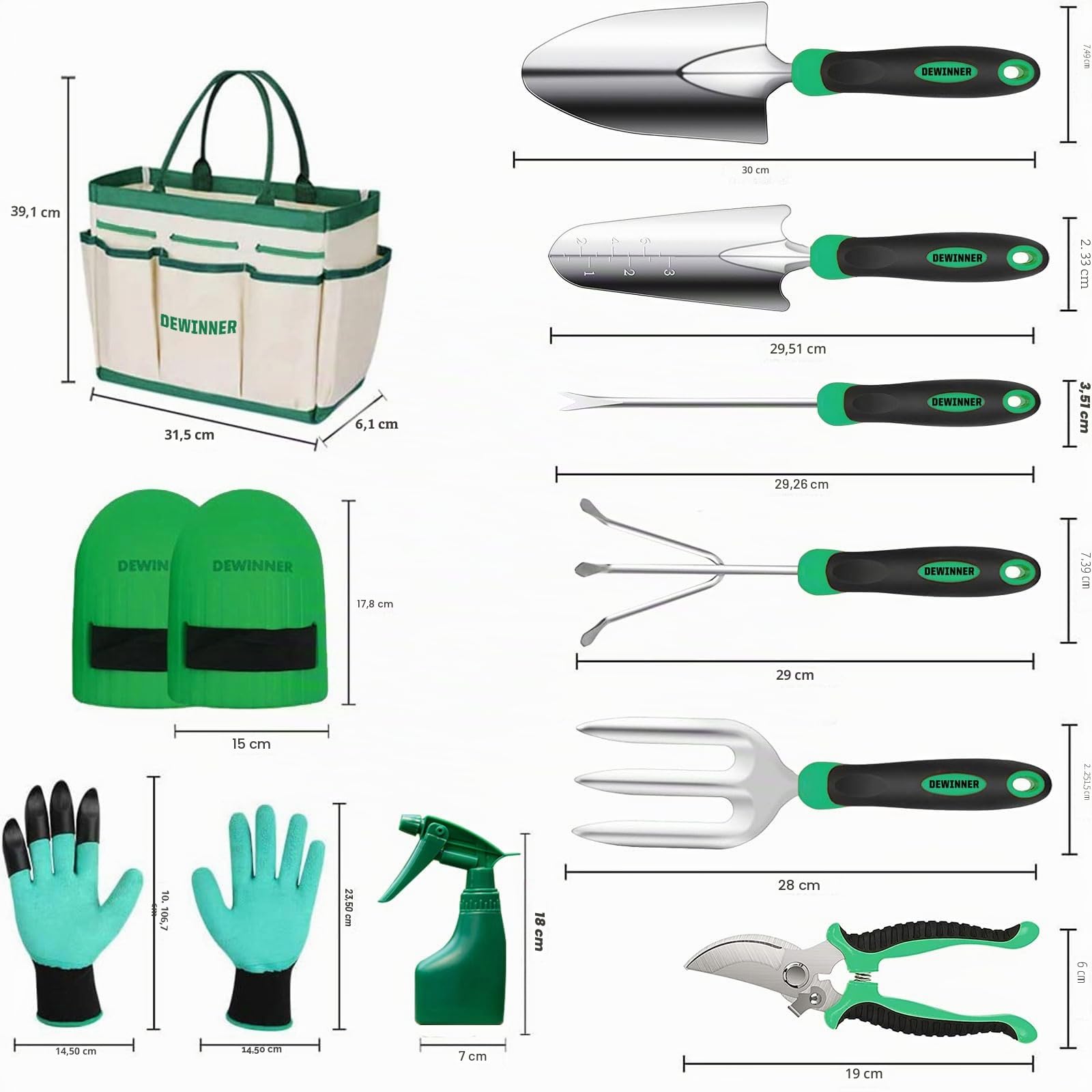 DEWINNER Juego de herramientas de jardín, kit de regalo para jardinero, trasplante al aire libre, con bolsa de sujeción resistente