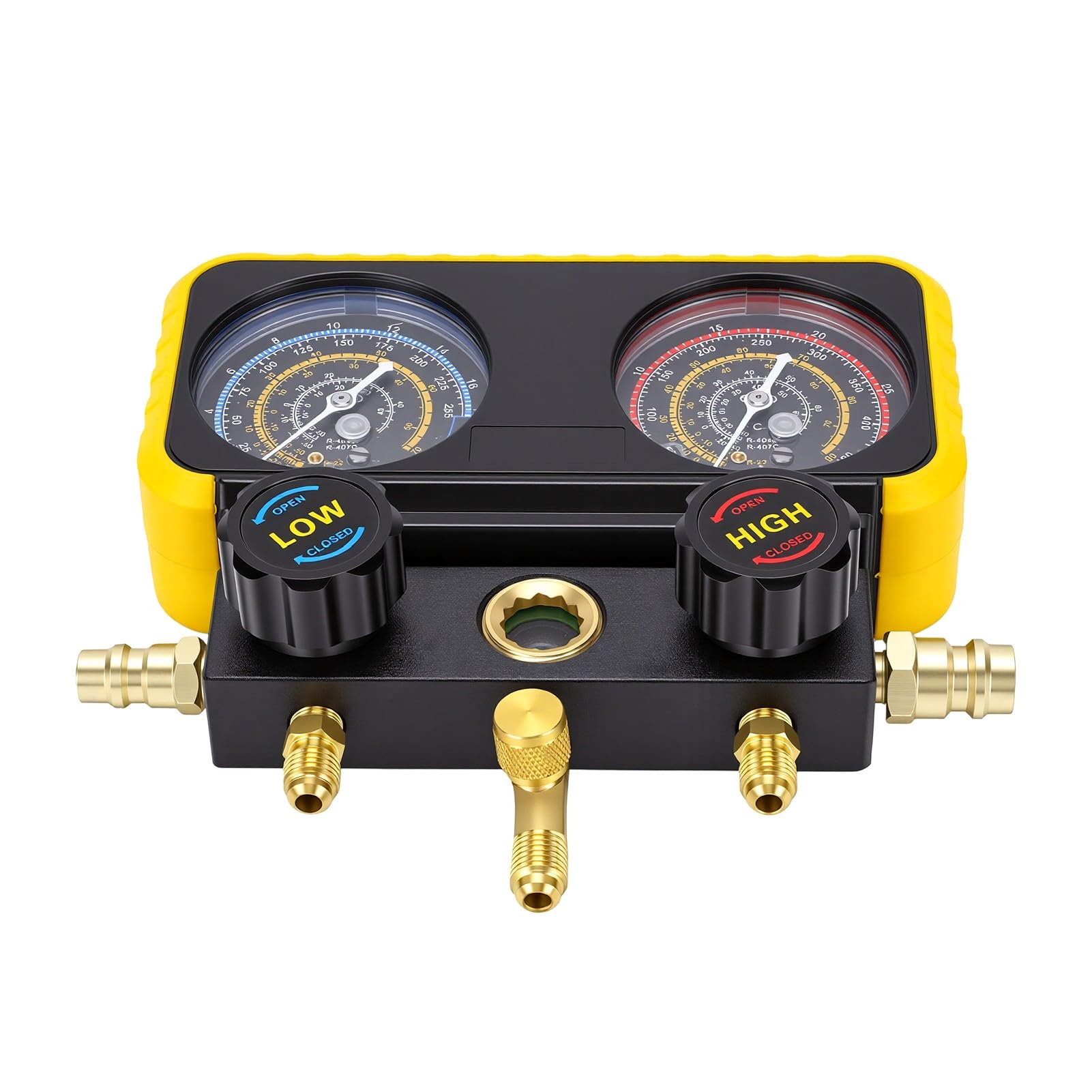 Tbest Juego de Manómetros de Colector HVAC R134A Kit de Manguera y Manómetro de Diagnóstico de Aire Acondicionado con Accesorios de Conexión Rápida para Carga de Refrigerante, Vacío y