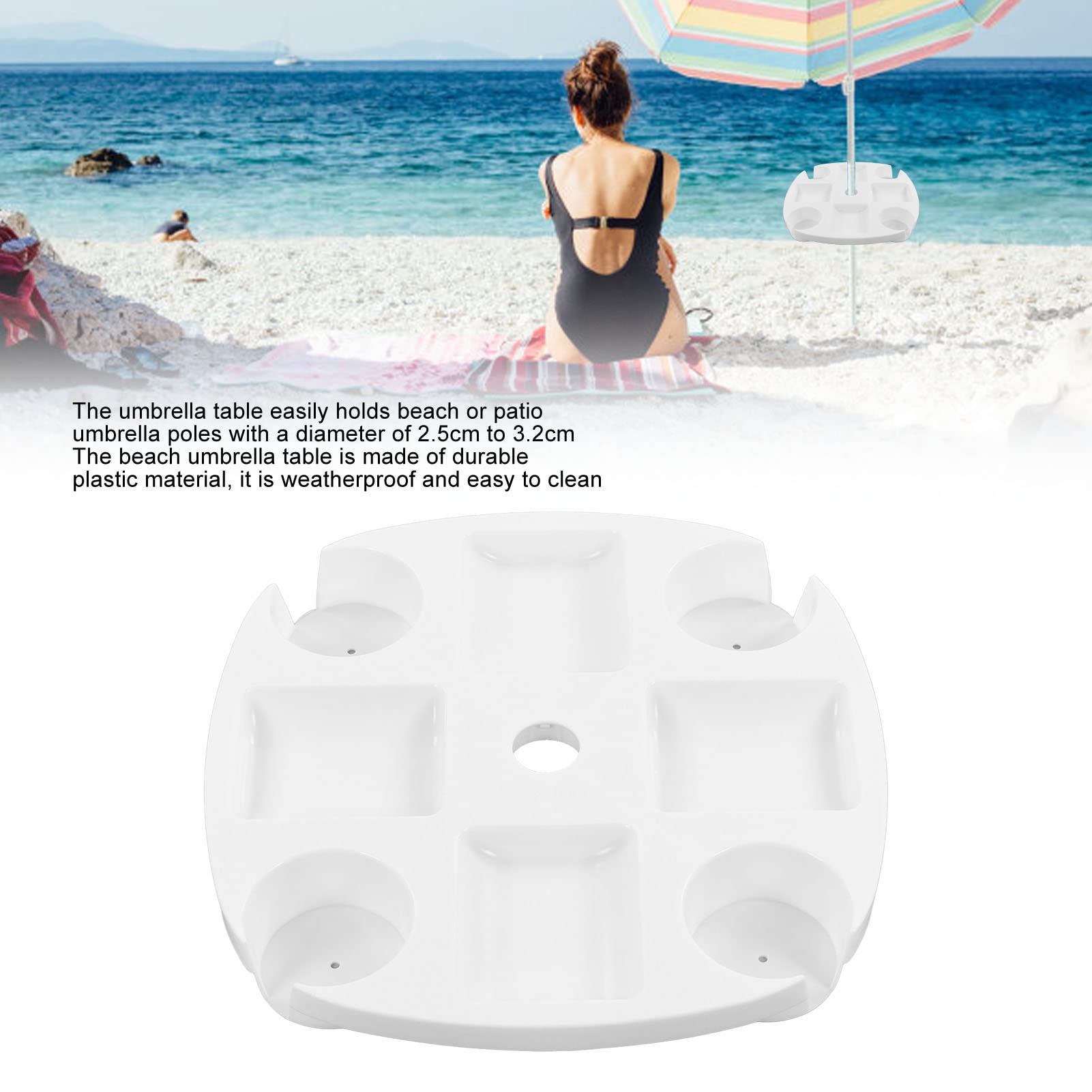 Bandeja de Mesa para sombrilla de Playa, 4 portavasos, Mesa de plástico para sombrilla de Playa, Soportes para sombrilla de Playa, Mesa para Poste de sombrilla, Bandeja para