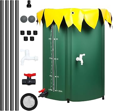 100 Gallon Rain Barrel Water Collection System, Collapsible Portable Water Storage Tank, Rainwater Collect System Downspout, Water Catcher Container with Filter Two SpigotsWithout Water Pipe