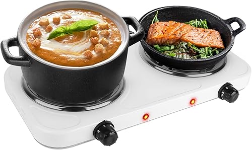 MounTEK - Estufa eléctrica de 2000 W para cocinar eléctrica de doble quemador, calefacción, estufa de placa caliente, encimera de caravana, placa