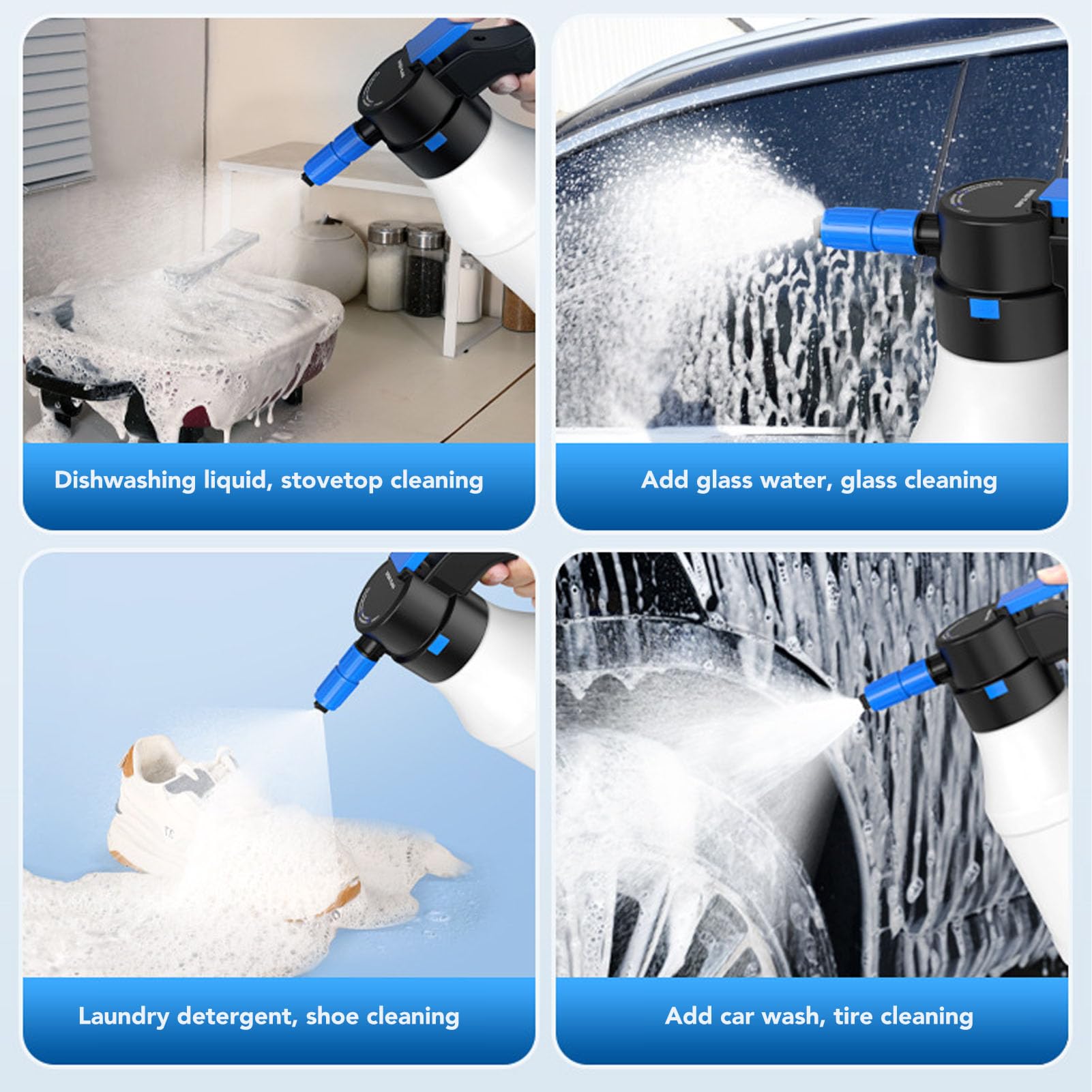 Pulvérisateur à Mousse Électrique 1,5 L pour Voiture, Pompe Canon à Pression, Lavage Auto Jardin