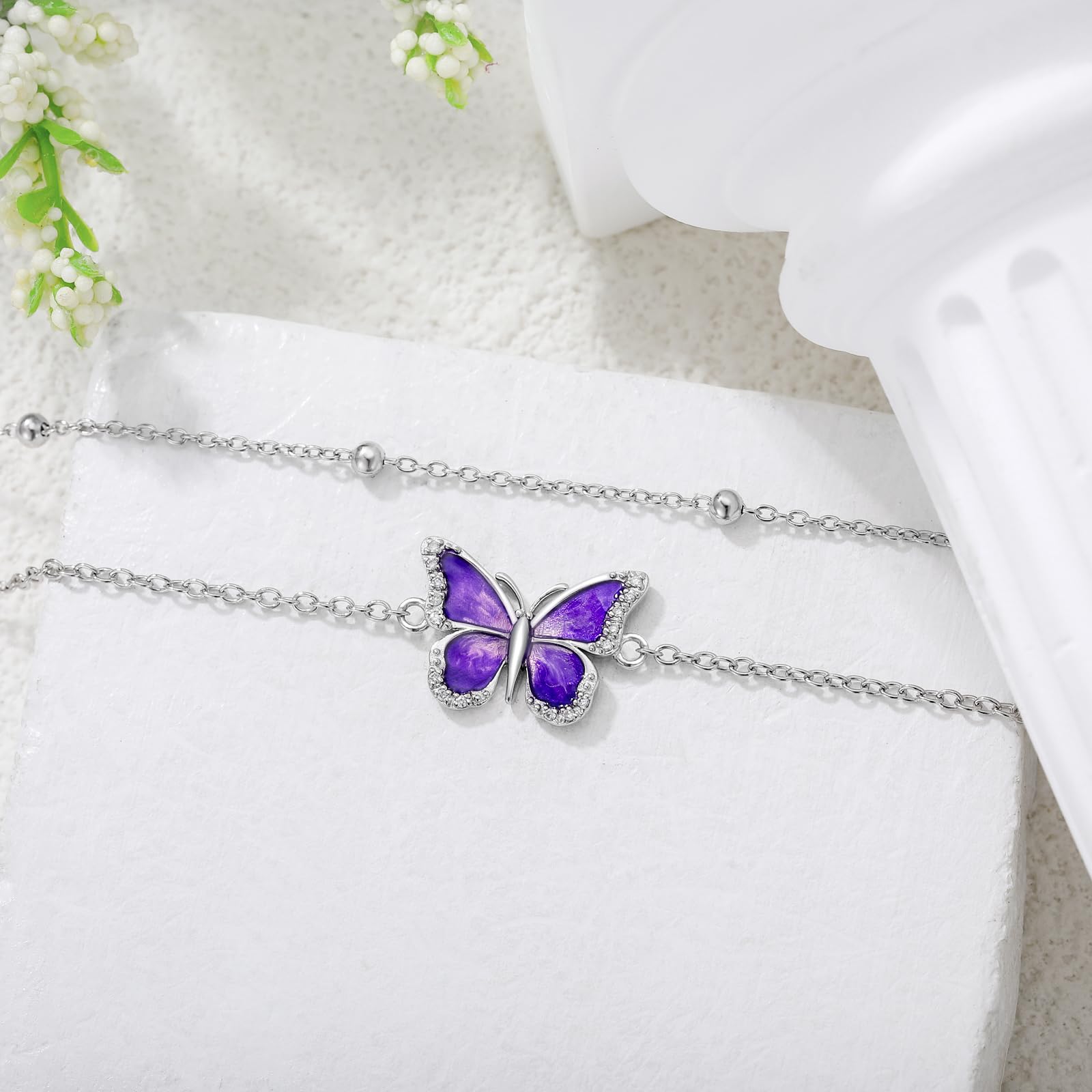 Diamant Schmetterling Fußkettchen für Damen 925 Sterling Silber Lab Grown Diamant Schmuck Geschenke