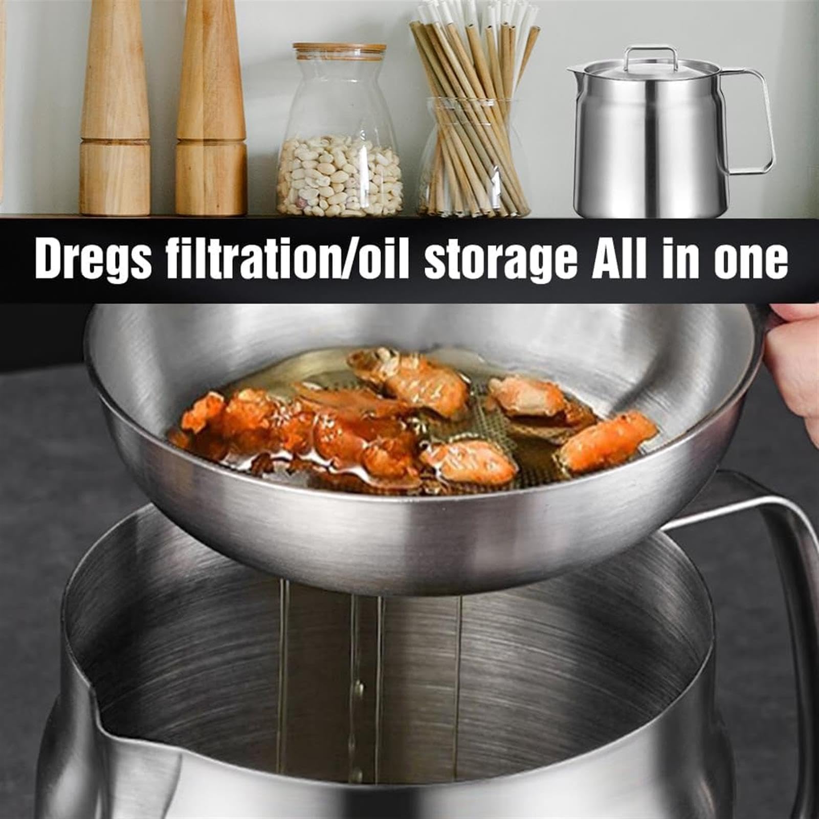Pentola per olio con coperchio filtro e cestello per friggere, grande capacità, può ingrassare e contenitore per cucina o olio per friggere