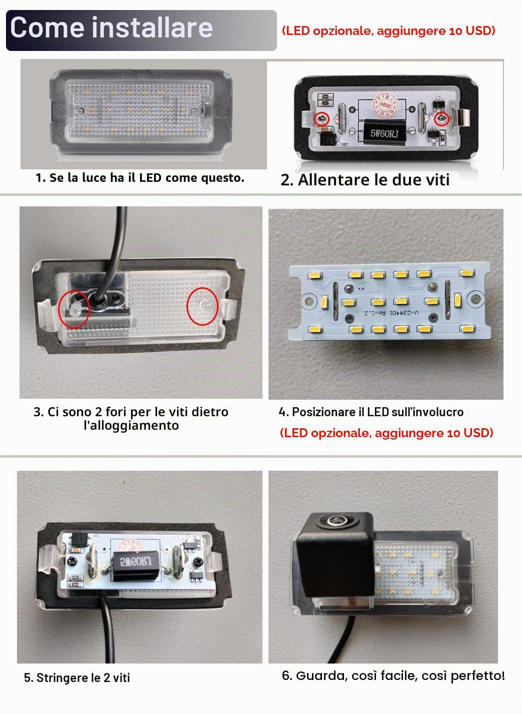 telecamera per retromarcia HD per Fiat 500/Abarth 500 - Assistenza al parcheggio - Telecamera impermeabile 2007-2022