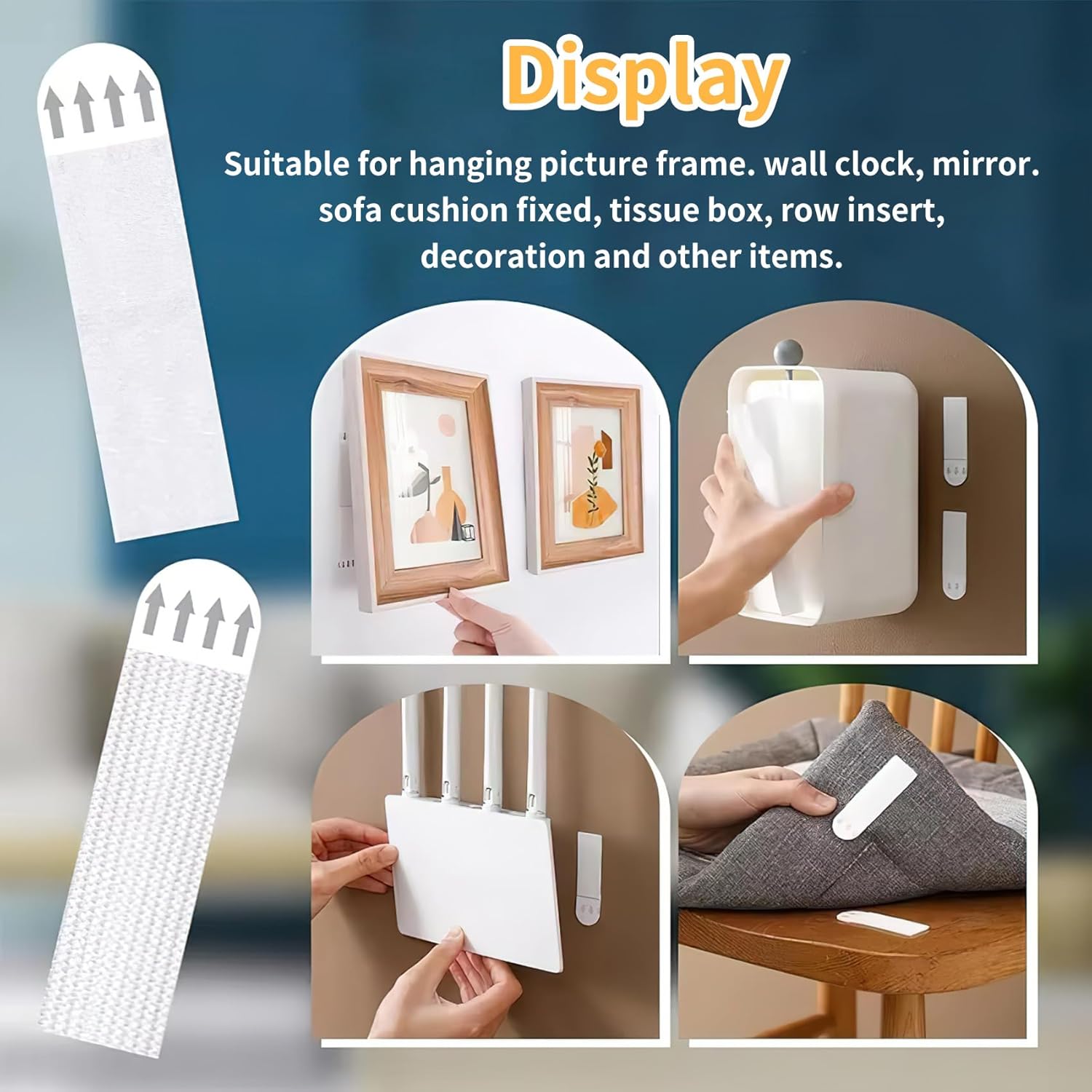 Générique 6 Pairs (72 Strips) Adhesive Strips for Hanging Pictures Without Drilling, Water Resistant, for Frames and Christmas Decorations (19 x 92 mm, 20 x 46 mm, 16 x 70 mm)