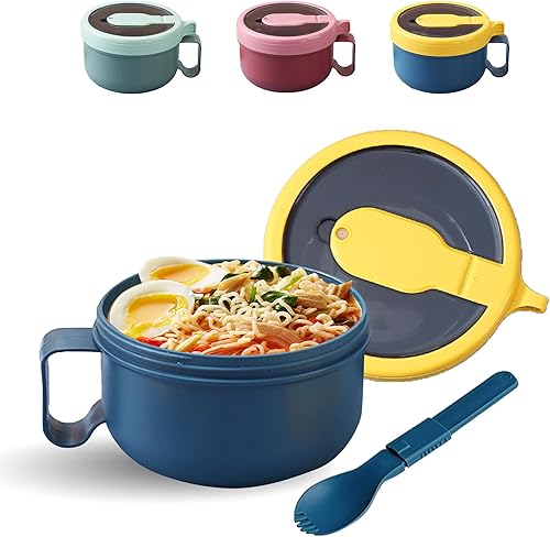 MON10 Juego de cuencos para ramen para microondas con tapa apto para microondas fideos o sopa sin BPA para oficina universidad dormitorio habitación