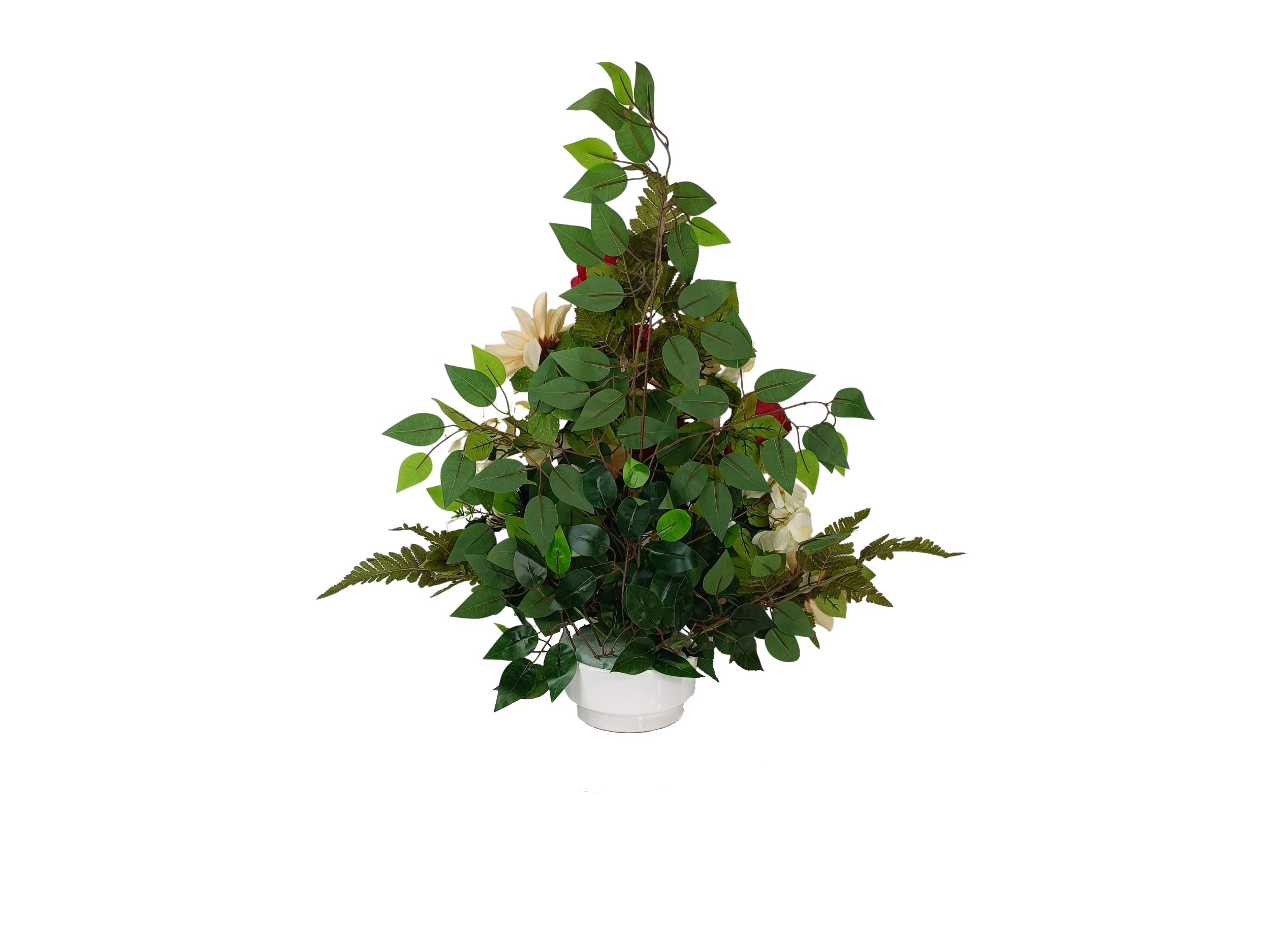 DRW Centre de Fleurs Artificielles pour Cimetière Églises Mariages Centre de Fleurs pour Les Saints Rouge Orange et Beige 75x55 cm