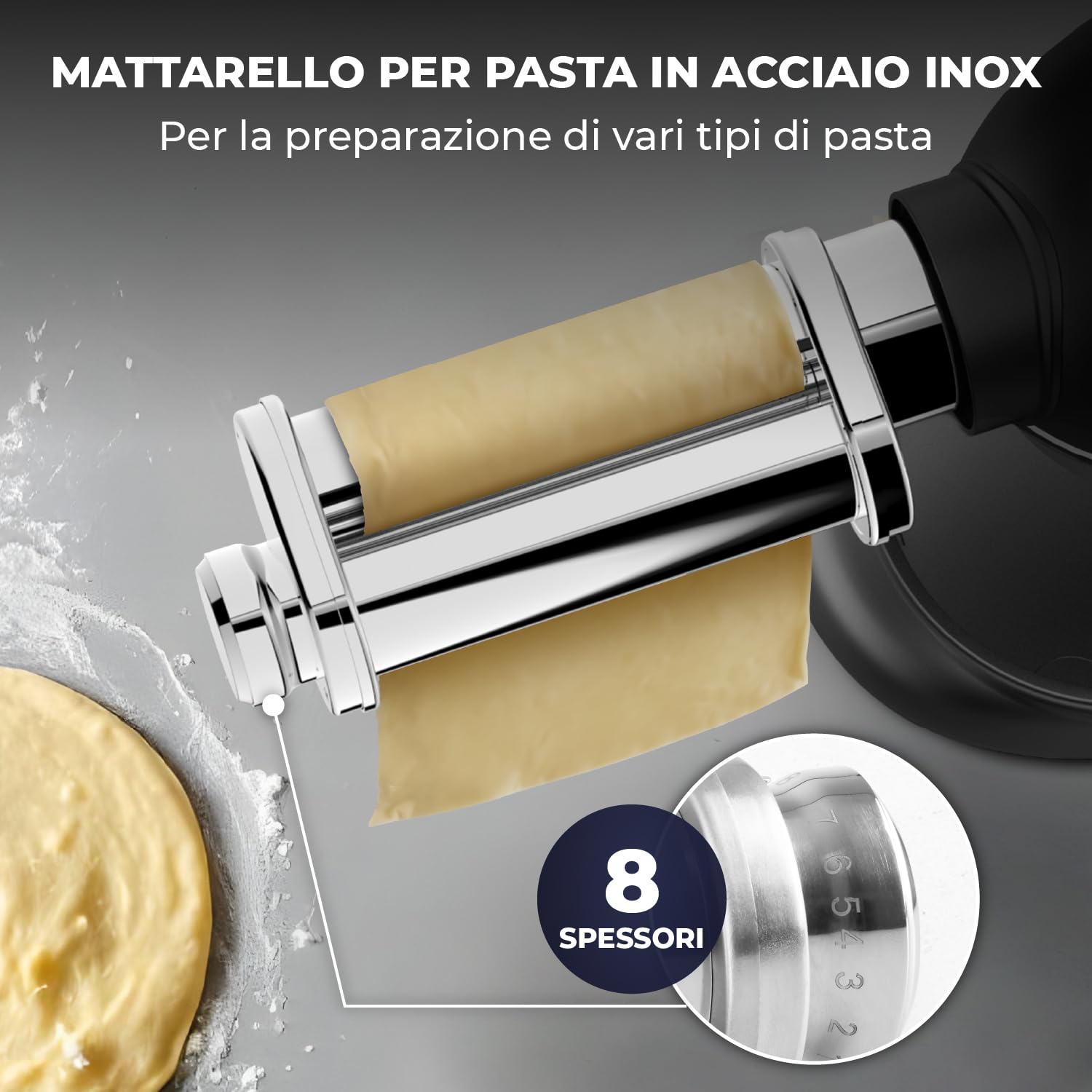 Impastatrice Planetaria con Macchina per la Pasta – 2000W – Robot da Cucina con Macchina per Pasta Fresca – Macchina Pasta - 6,2L Ciotola in Acciaio Inossidabile (Nero)