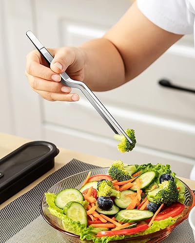 Miniatura 5 de Juego de pinzas de cocina fina, pinzas profesionales de acero inoxidable para alimentos, pinzas largas de cocina negras para cocinar, enchapar,