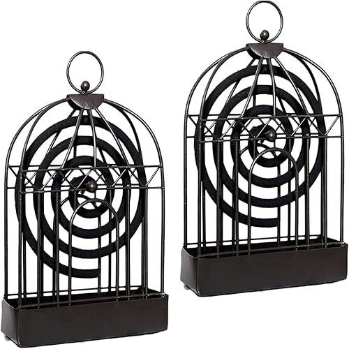 Soporte de metal para incienso de mosquitos, 2 unidades, portátil, diseño de jaula de pájaro, soporte de bobina de mosquito colgante, adorno de