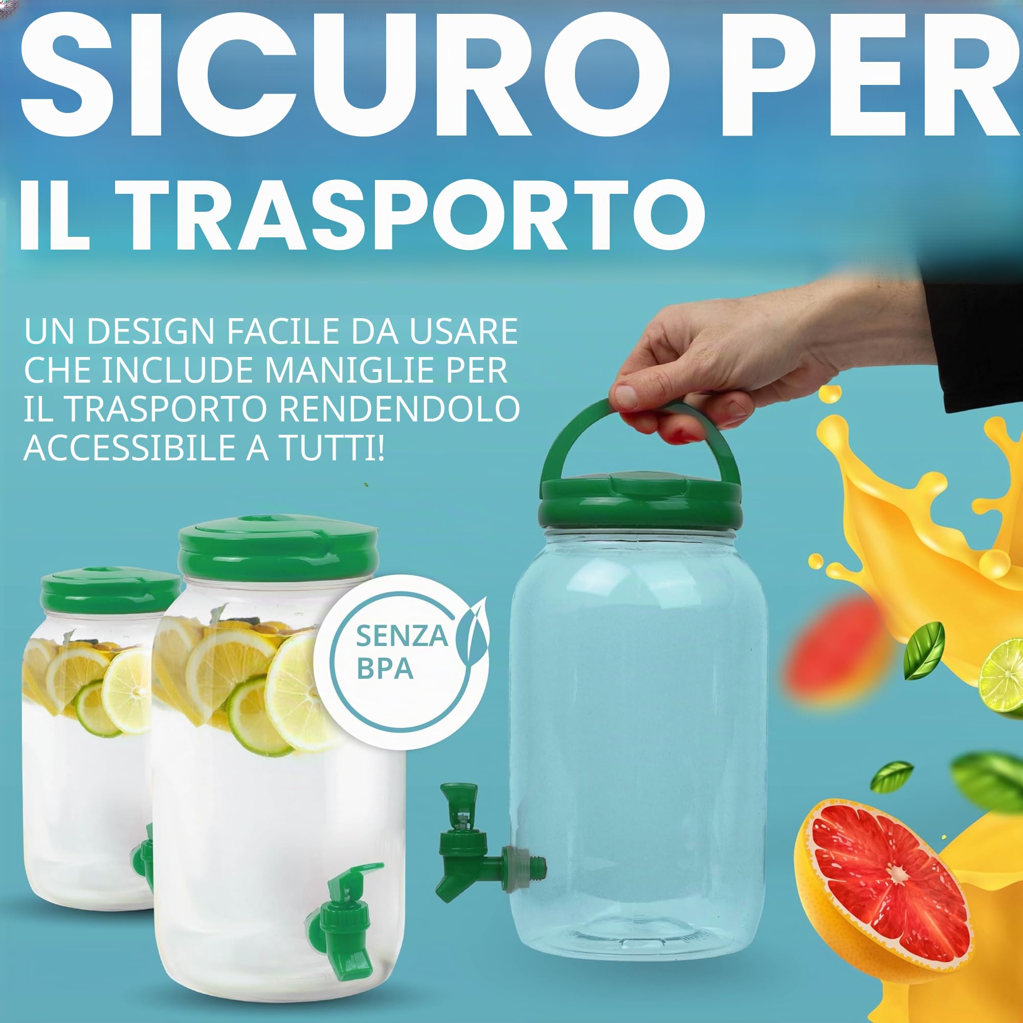 HEFTMAN - Dispenser per bevande in plastica con rubinetto - Confezione da 2, 3L, dispenser per acqua fredda con rubinetto, maniglia, coperchio a vite, frigorifero per cocktail, bevande infusi e
