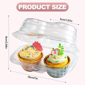 50 Pcs 2 Compartment Cupcake Container,Cupcake Carrier Holder,2 Cavity Cupcake Boxes,Stackable Carrier Holders with Lid for Cupcakes,Clear Plastic Cupcake Containers for Muffin,BPA-Free