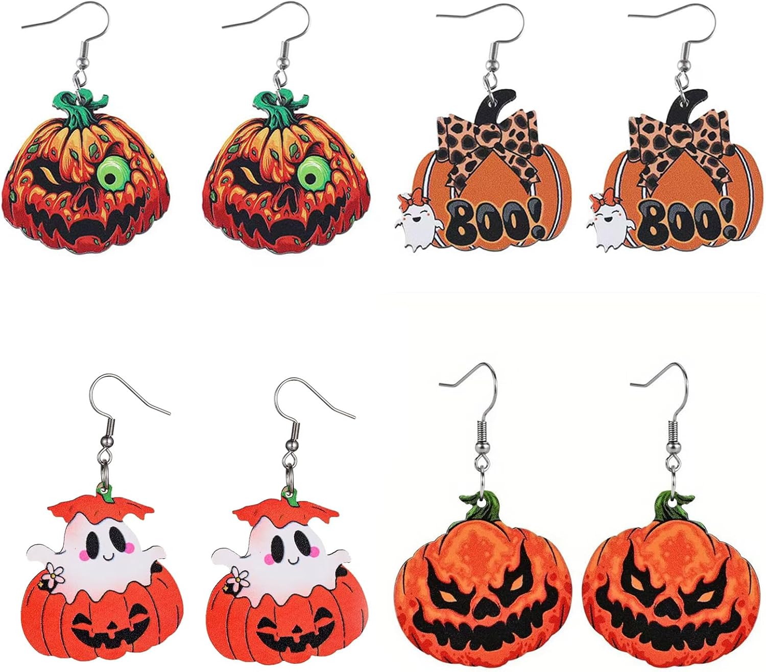 Halloween Earrings for Women Wooden Double Painted Punmpkin Funny Halloween Holiday Drop Earrings Jewelry Gifts Accessories