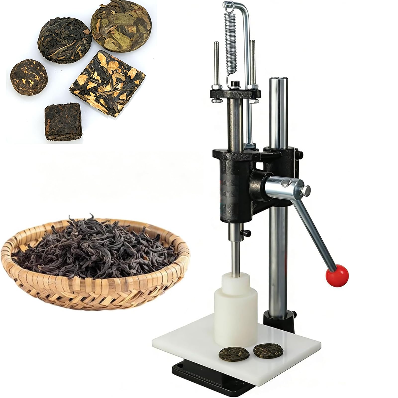 MObyat Presse À Thé Manuelle Professionnelle De 4 Cm, Outil De Pressage À Main avec Moule Et Base Robuste, Utilisation Facile en 4 Étapes, pour La Fabrication Artisanale De Gâteaux De Thé Vieillis
