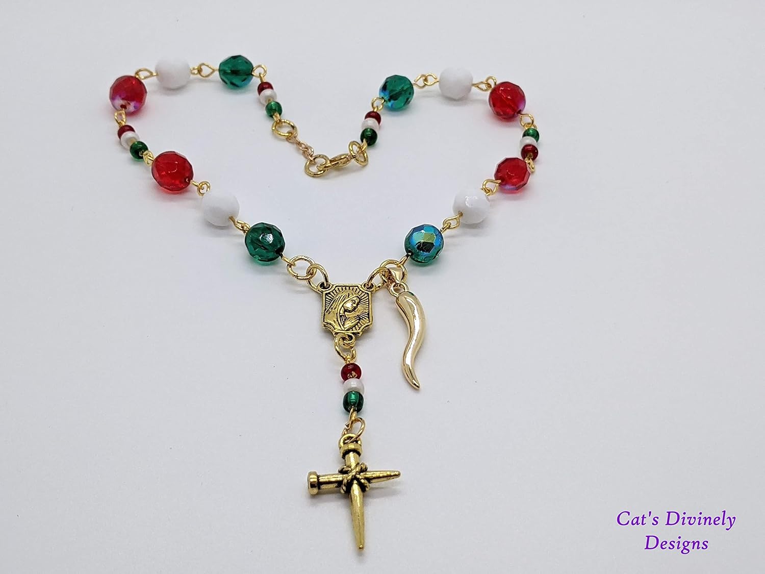 Italian Car/Vehicle Rosary - 8mm with Seed Beads & Italian Horn (Cornicello) Charm