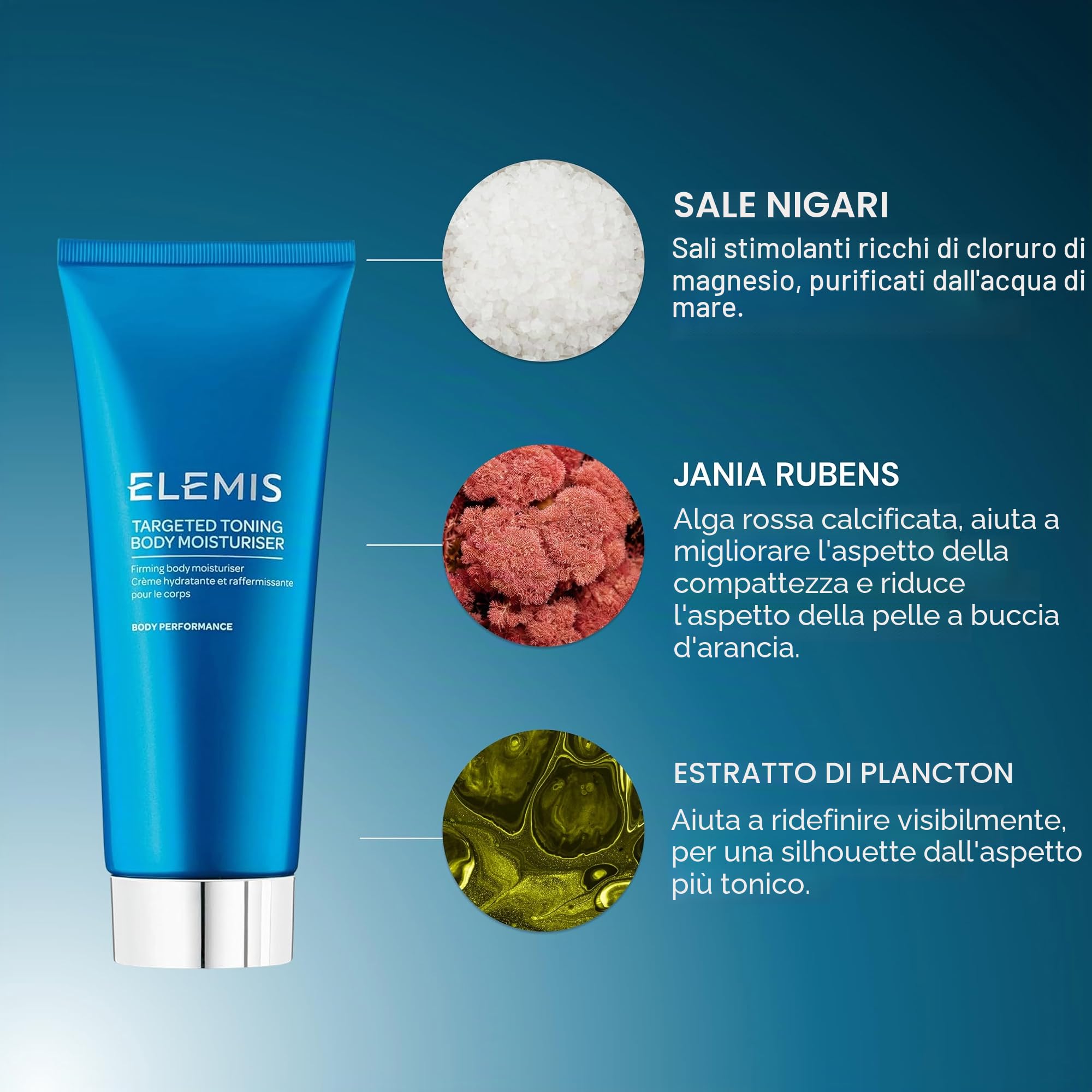 ELEMIS Toning Body Moisturiser, Crema Corpo Idratante 200ml | Crema corpo con alga Jania rubens e plancton per idratare, levigare e rassodare visibilmente la pelle