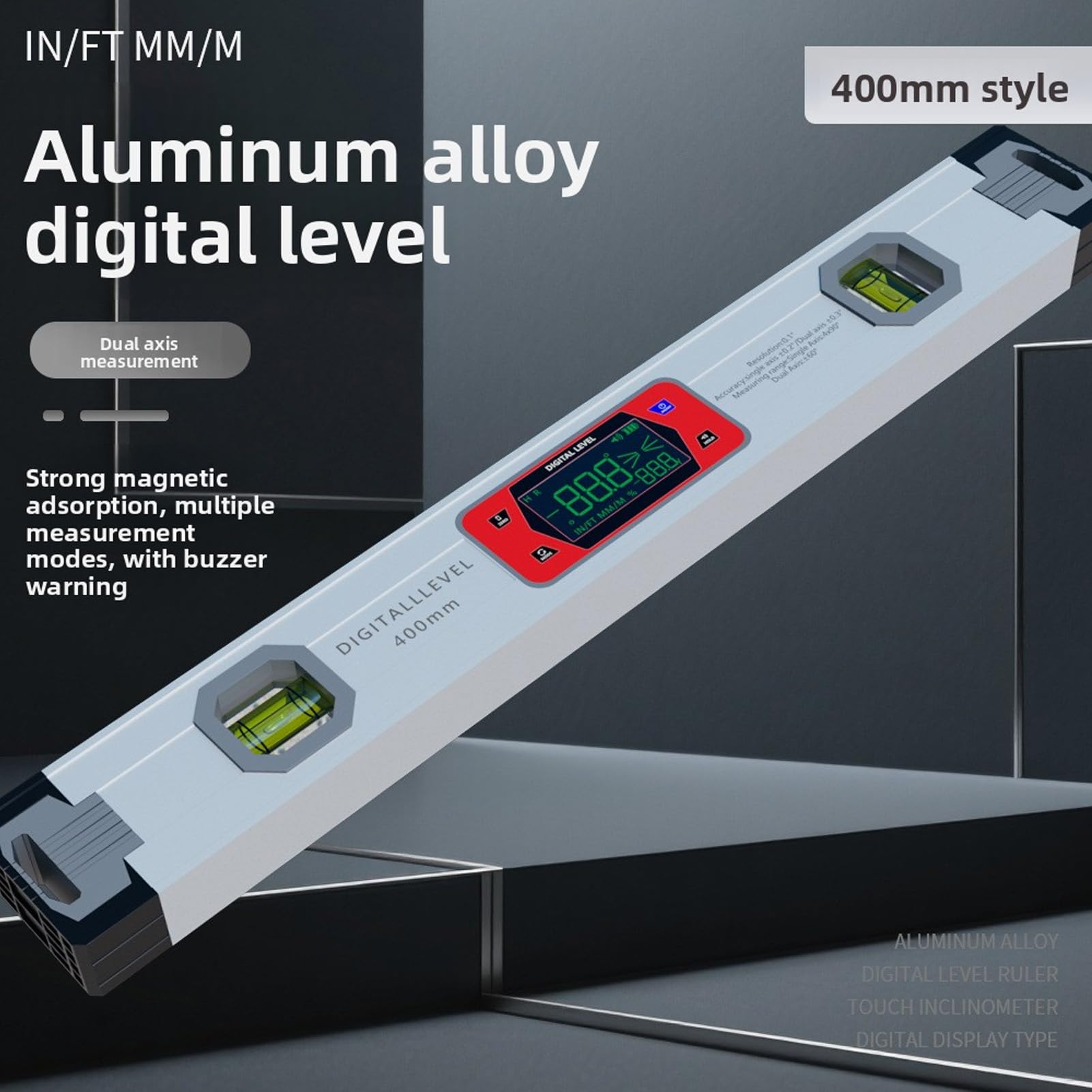 Display LCD a doppio asse a livello digitale, goniometro a livello elettronico con base magnetica con cicalino per la lavorazione del legno, lega di alluminio