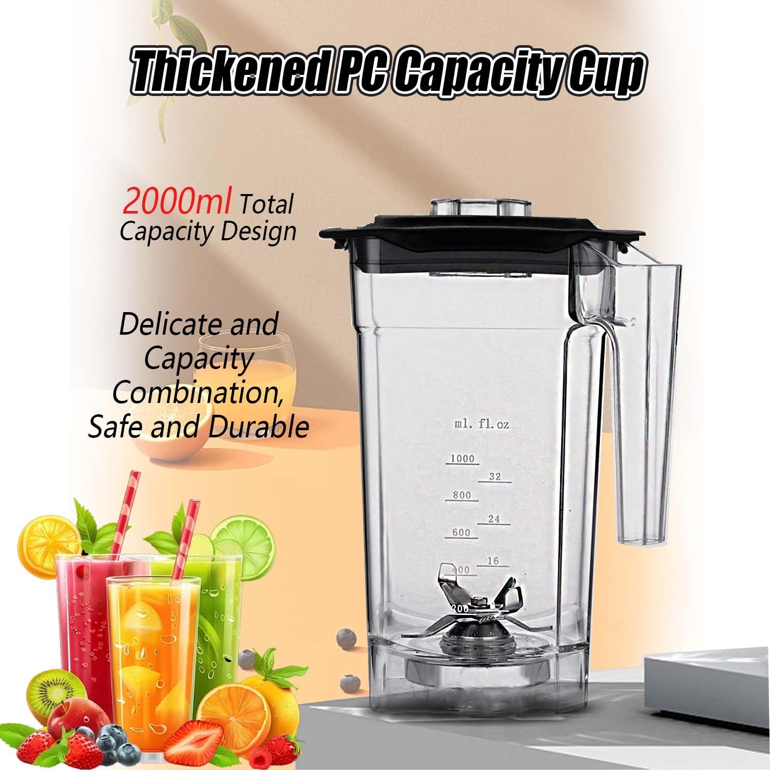 Profesjonalny blender cichy 2200W z osłoną akustyczną, 2L pojemnik PC, 6 ostrzy stalowe, smoothie maker, do koktajli, lodu, zup i użytku gastronomicznego