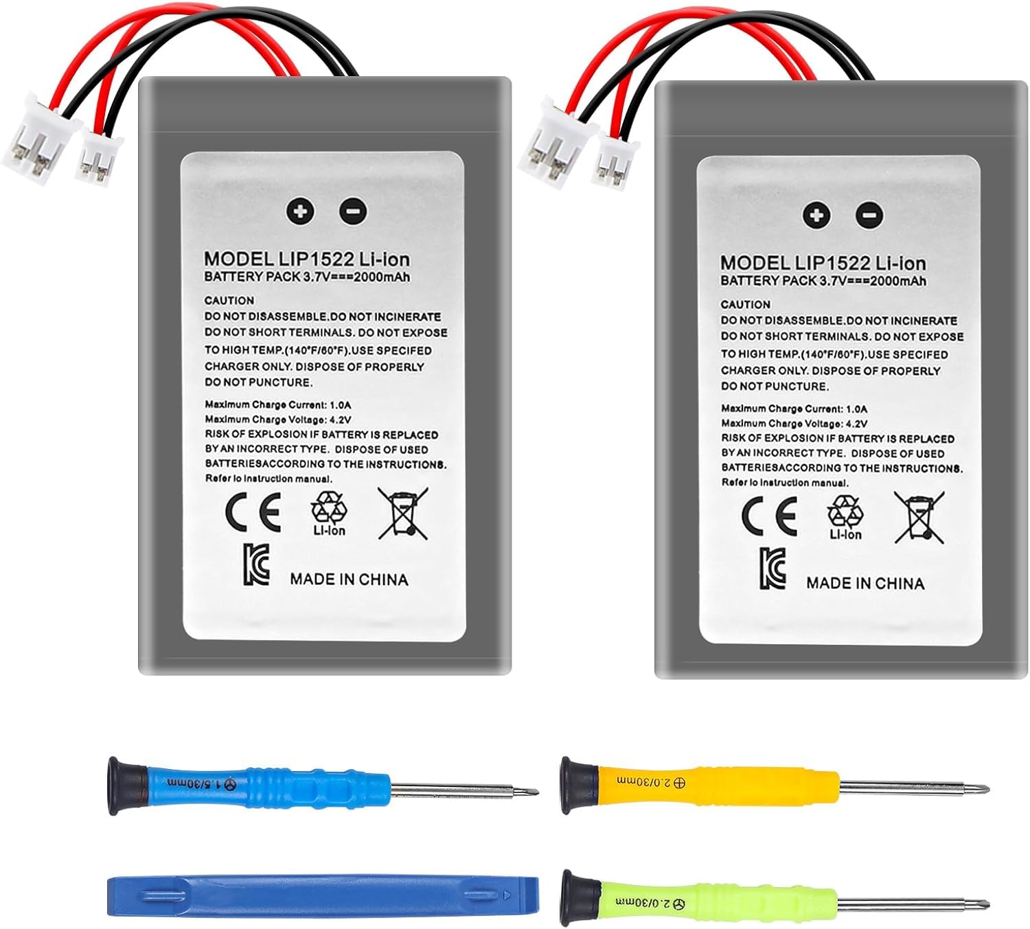 Batería para mando PS4, 2000 mAh, LIP1522, repuesto para PlayStation 4, PS4, Pro, Dualshock 4, CUH-ZCT1E, CUH-ZCT1H, CUH-ZCT1U, CUH-ZCT1U, CUH-ZCT2, 2 unidades