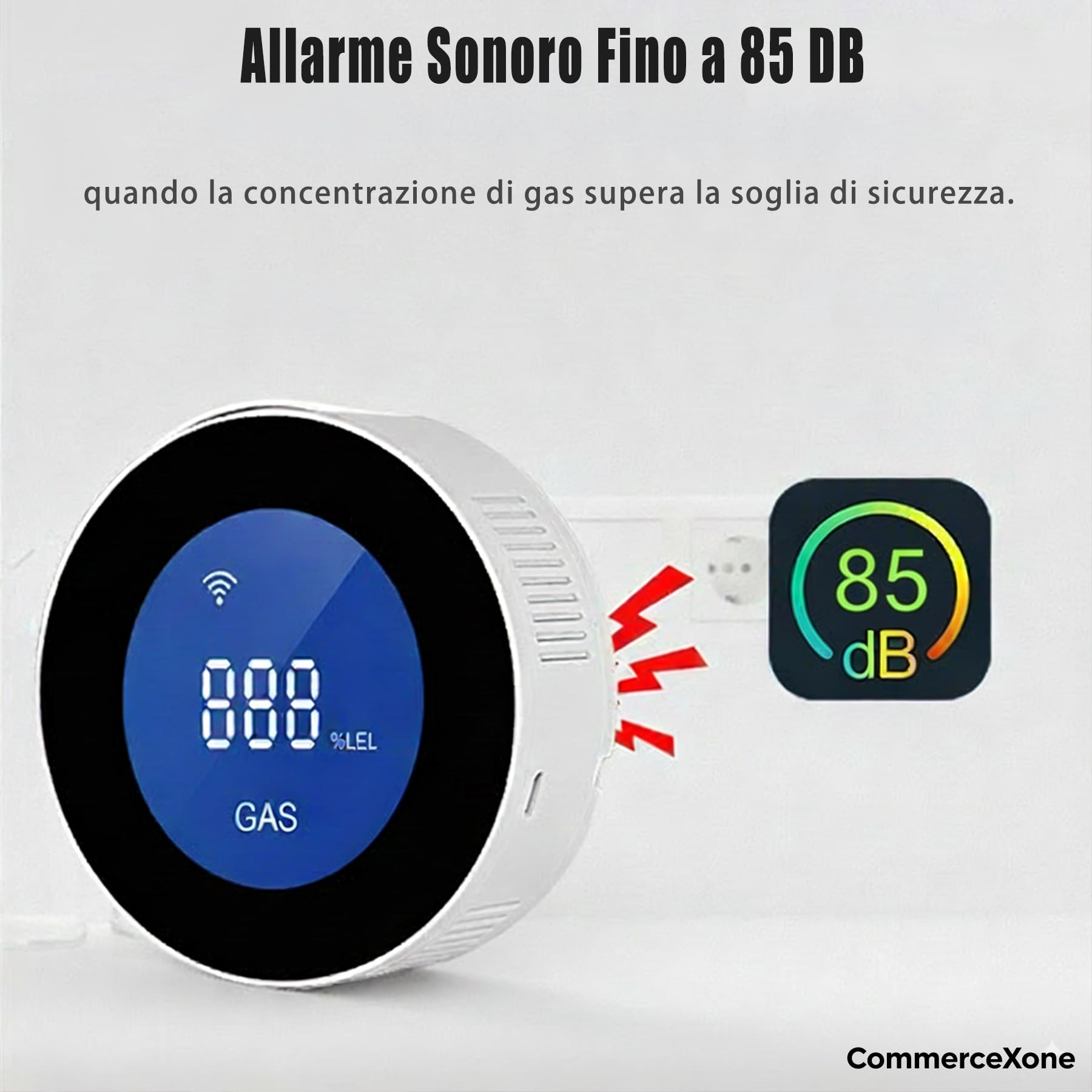 Rilevatore di Gas WiFi, Sensore Fughe di Gas Naturale/Metano/GPL/Propano, Allarme 85 dB con Display LCD, Compatibile con App Smart Life/Alexa/Google, Certificato EN 50194, Spina Tipo C