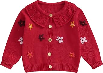Toddler Girl Cardigan Sweater Solid Color Button Up Lapel Chunky Sweaters Blouse Jacket Infant Baby Knitted Clothes