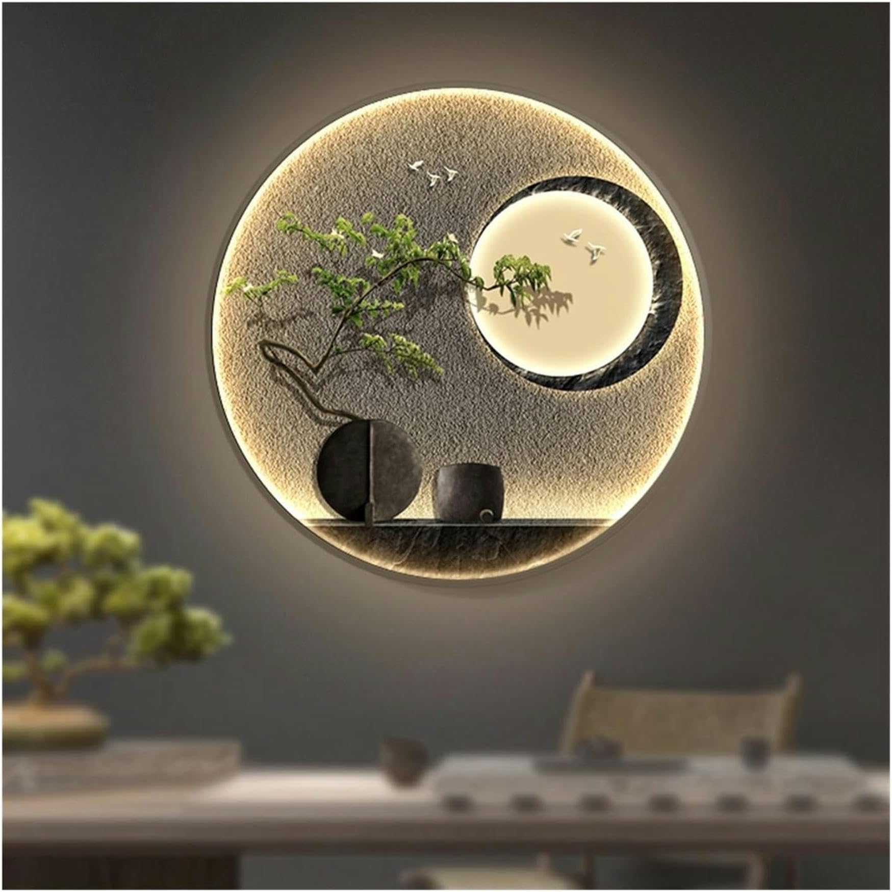 Art mural paysage zen lumineux noir 120cm pour salon moderne