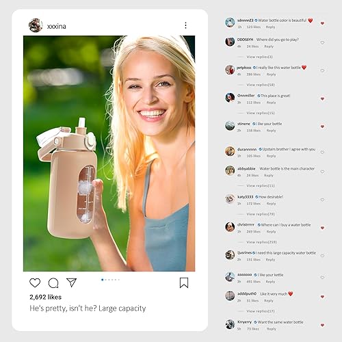 Miniatura 7 de kytffu Botellas de agua de vidrio de 42 onzas con pajilla, botella de vidrio motivacional con funda de silicona y marcador de tiempo, jarra de agua