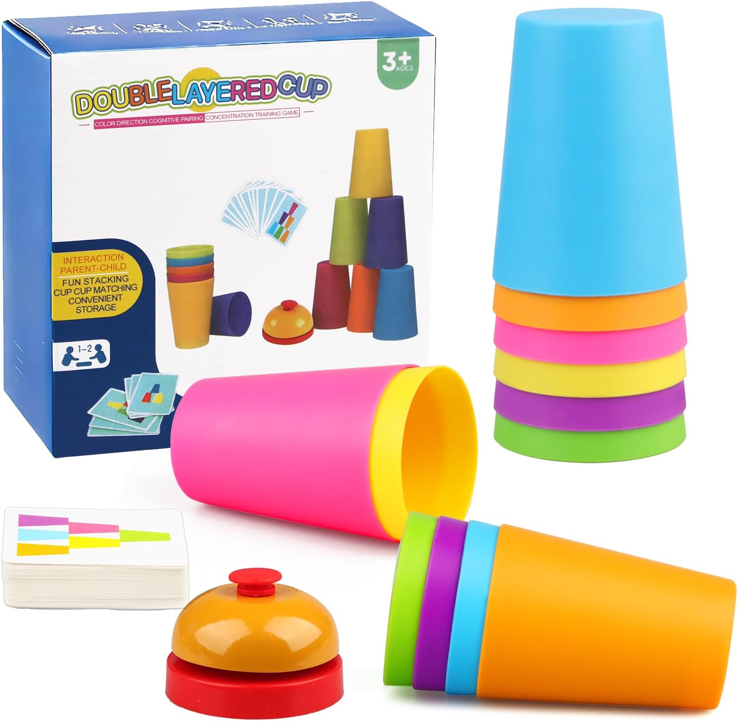 Small Sports Stacking Cups, Speed Cups, Stacking Game, Speed Cups Game, with 12 Speed Cups, 50 Cards and 1 Bell Calls, Cup Stacking Training Stacking Cup Toy (Small)