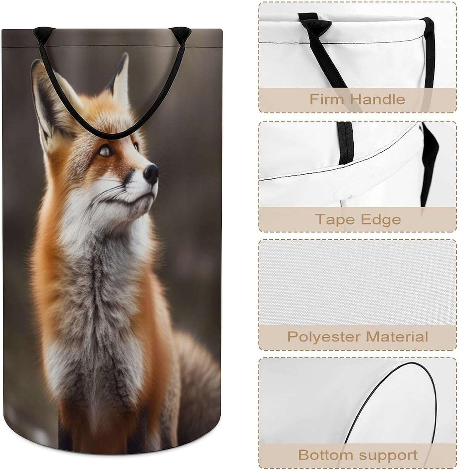 Large Laundry Hamper with Handle Waterproof Laundry Basket Collapsible Dirty Clothes Hamper Animal Fox Pattern Laundry Bag for Clothes Toys in Bedroom 15.7x27.2 In
