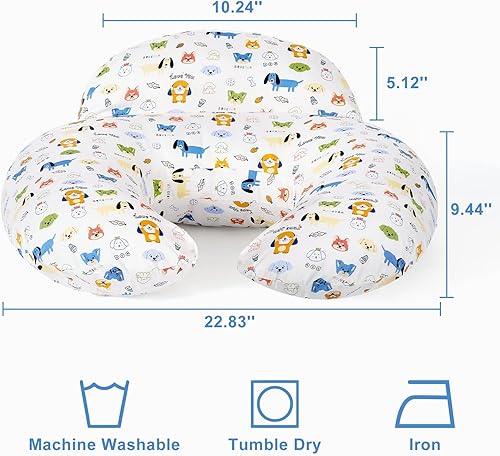 Miniatura 7 de Almohada de lactancia para biberón y lactancia, diseño ergonómico para mamá y bebé, funda de algodón extraíble, lavable a máquina, patrón de perro
