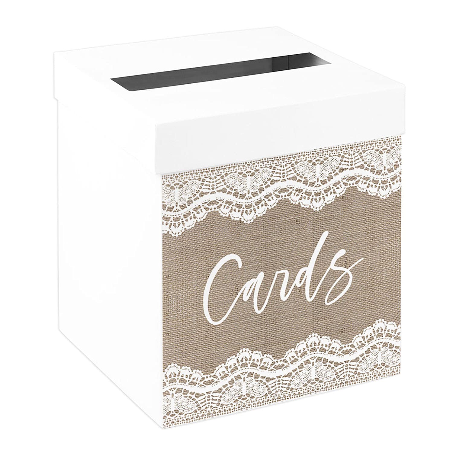 Andaz Press Sturdy White Wedding Day Card Box Rustic Lace Wedding Gift Boxes for Cards Card Box for Bridal Shower Baby Shower Birthday Graduation Events 10x10x10 Inches