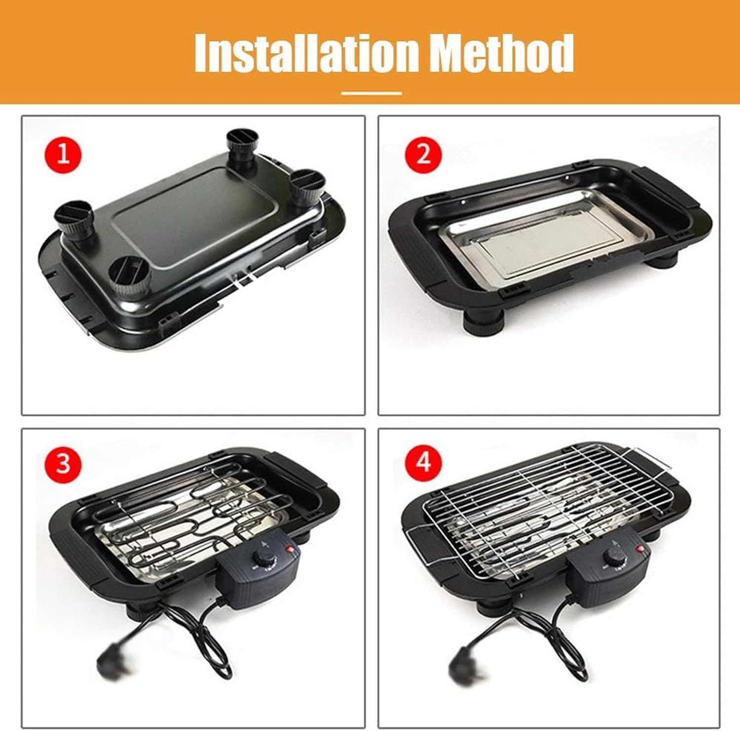 Electric BBQ Grill 2000W, Barbecue Machine, Nonstick U-Shaped Heating Tube, Smokeless, Portable, Easy to Clean, for Indoor or Outdoor