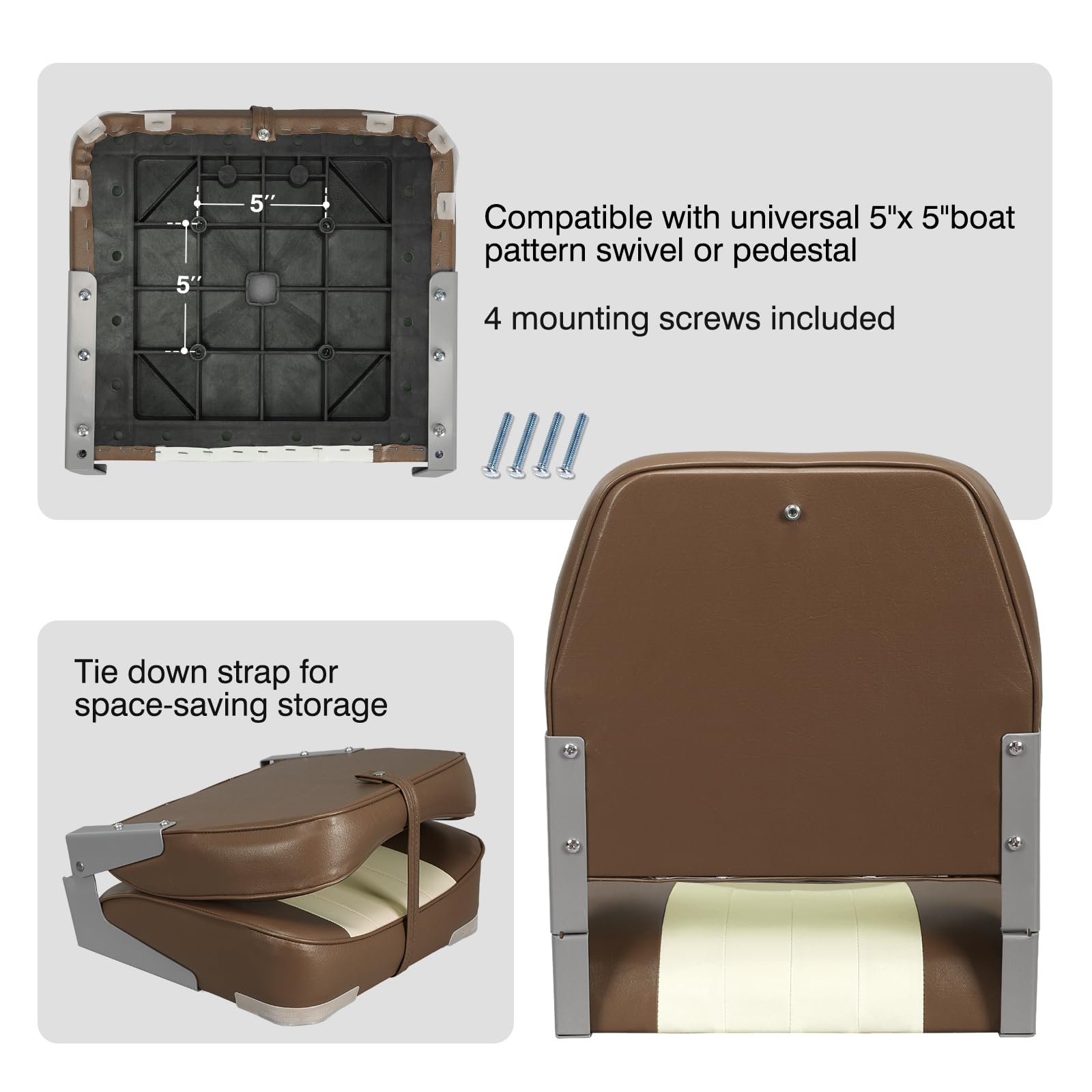 Asiento plegable para barco con respaldo bajo de Leader Accesories, A-Brown/Sand