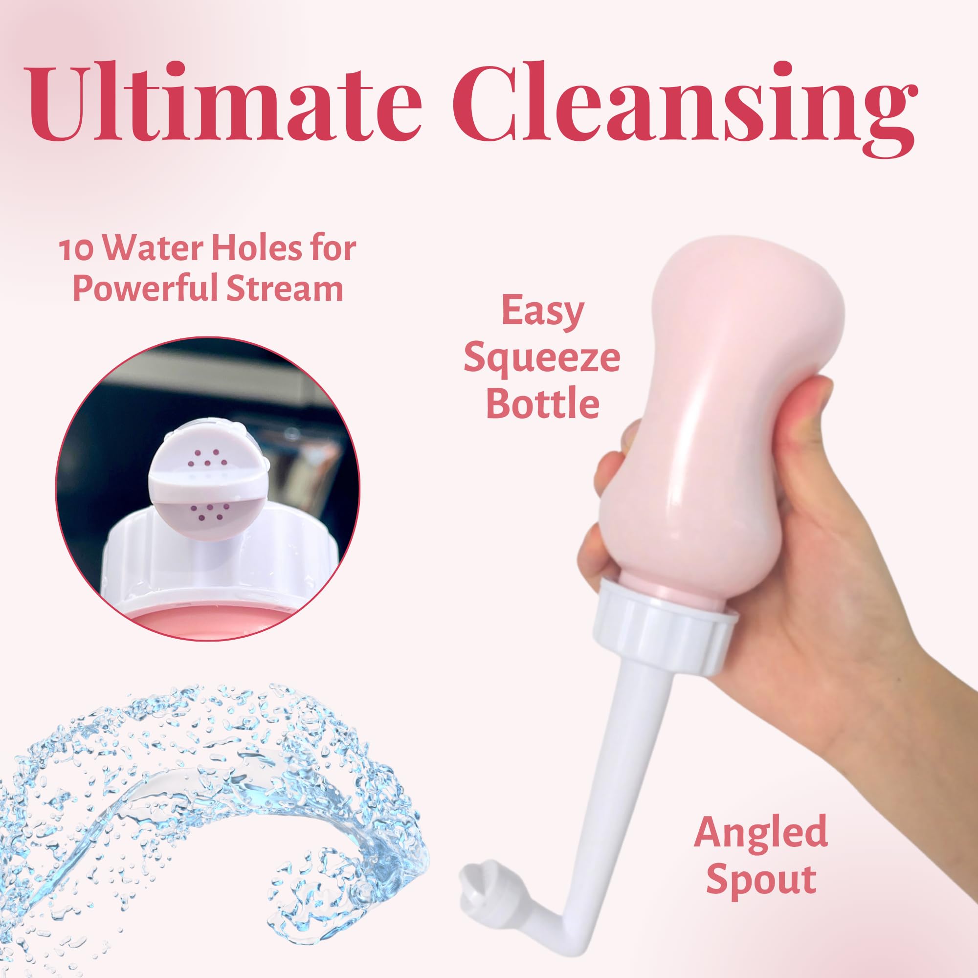 Peri Bottle After Birth Care for Postpartum Essentials Feminine Pink Portable Bidet Water Squeeze Spray Bottle for Pain Relief tears Hemorrhoids with Bottle Cap 300 ml (10 oz)
