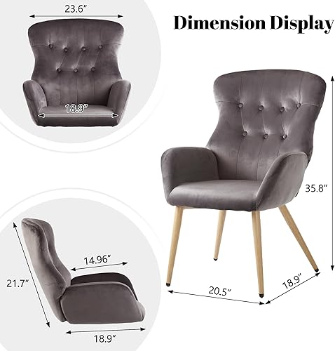 Miniatura 2 de Yisheng Silla decorativa de terciopelo moderna con botones copetudos con respaldo alto y brazos tapizados con respaldo alto y patas de metal para